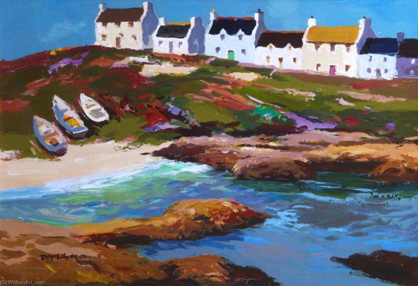 Wikioo.org - The Encyclopedia of Fine Arts - Painting, Artwork by Donald Mcintyre - Boats on the Grass, Portnahaven