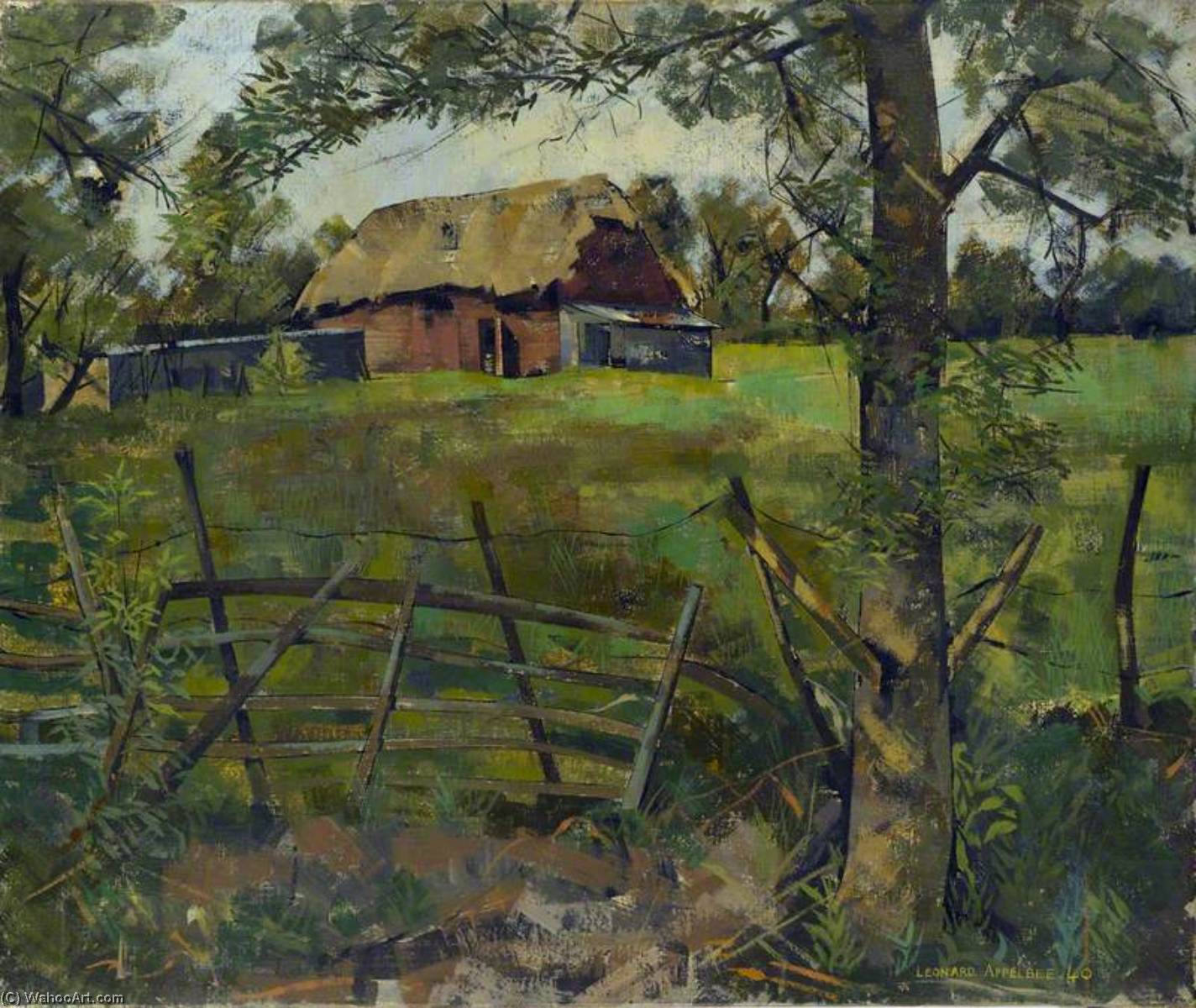 Wikioo.org - The Encyclopedia of Fine Arts - Painting, Artwork by Leonard Appelbee - Barns in a Field