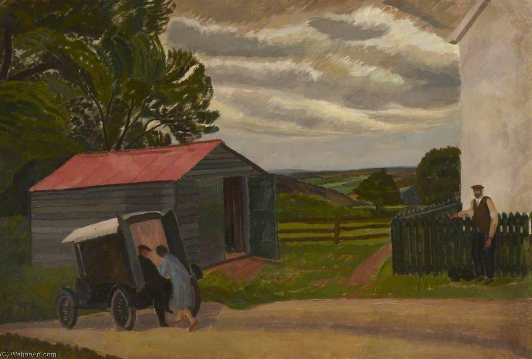 Wikioo.org - The Encyclopedia of Fine Arts - Painting, Artwork by Barnett Freedman - Farm Scene with Couple Delivering Goods