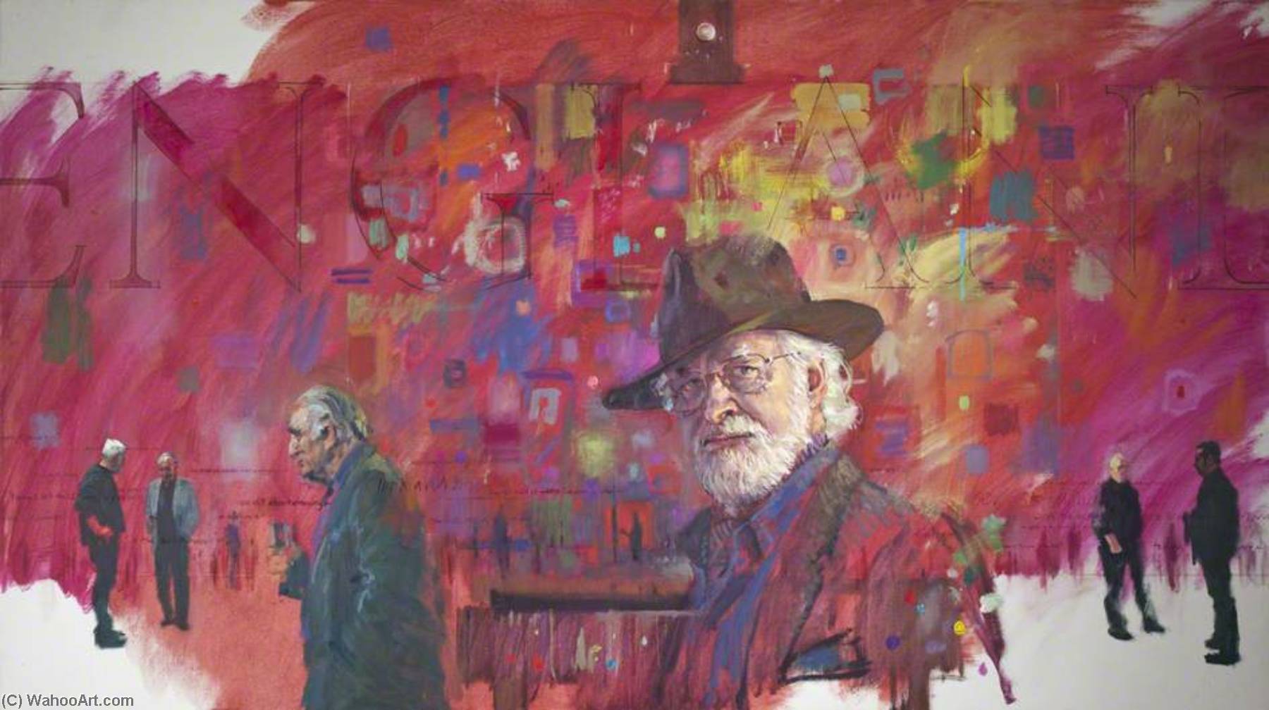 Wikioo.org - The Encyclopedia of Fine Arts - Painting, Artwork by David Hugh Cobley - Royal West of England Academy Officers, 2000–2004, with the President and his Newfoundland Dog 'Bess' (triptych, centre panel)
