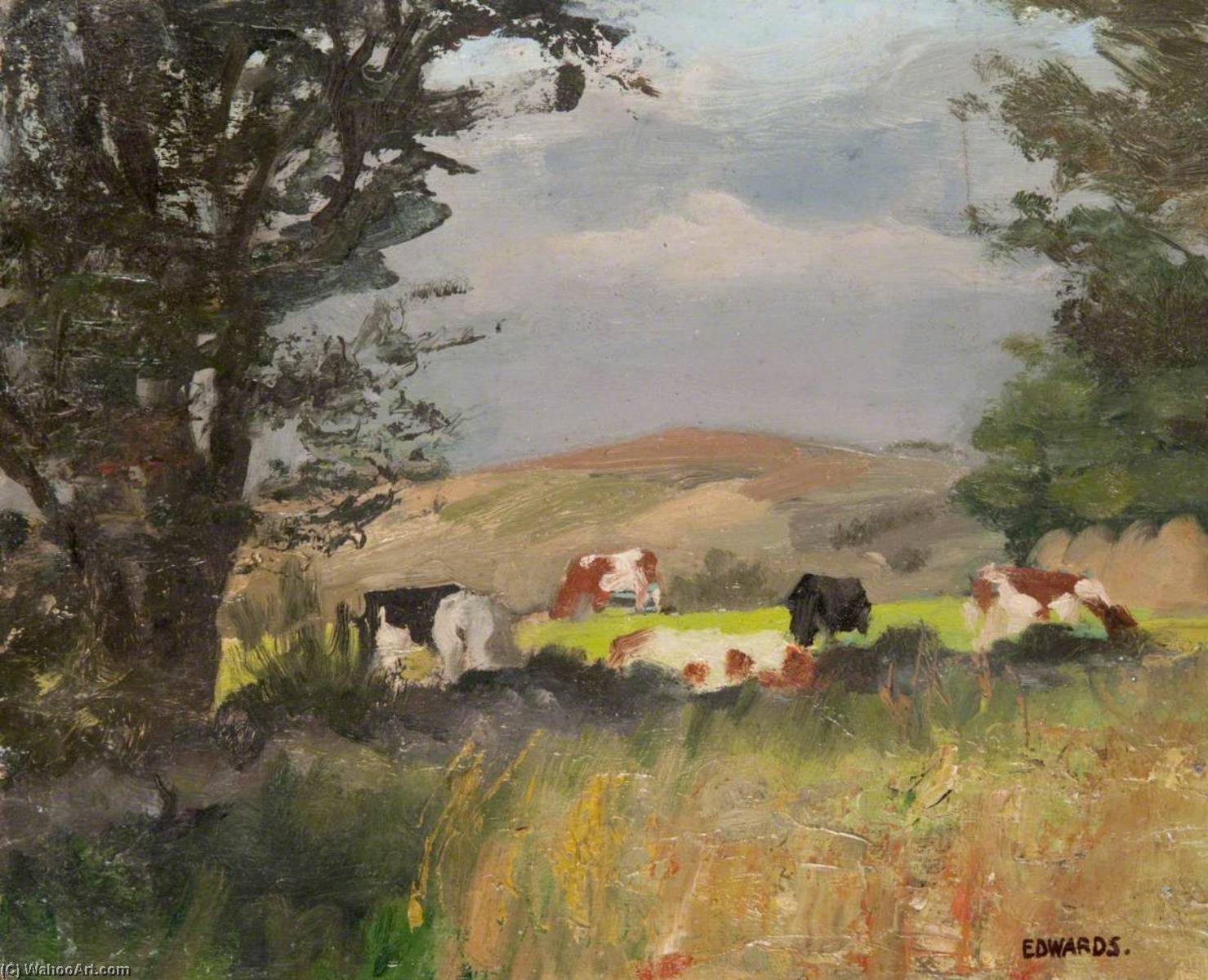 Wikoo.org - موسوعة الفنون الجميلة - اللوحة، العمل الفني Joseph Byres Edwards - Cows Grazing (recto)