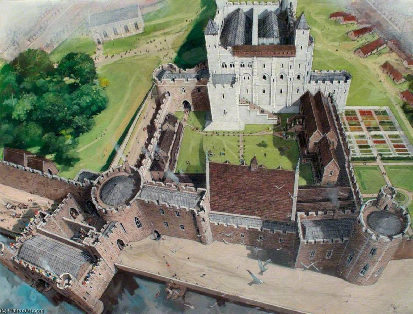 Wikioo.org - The Encyclopedia of Fine Arts - Painting, Artwork by Ivan Lapper - Reconstructed View of the Tower of London with the Great Hall, 1300