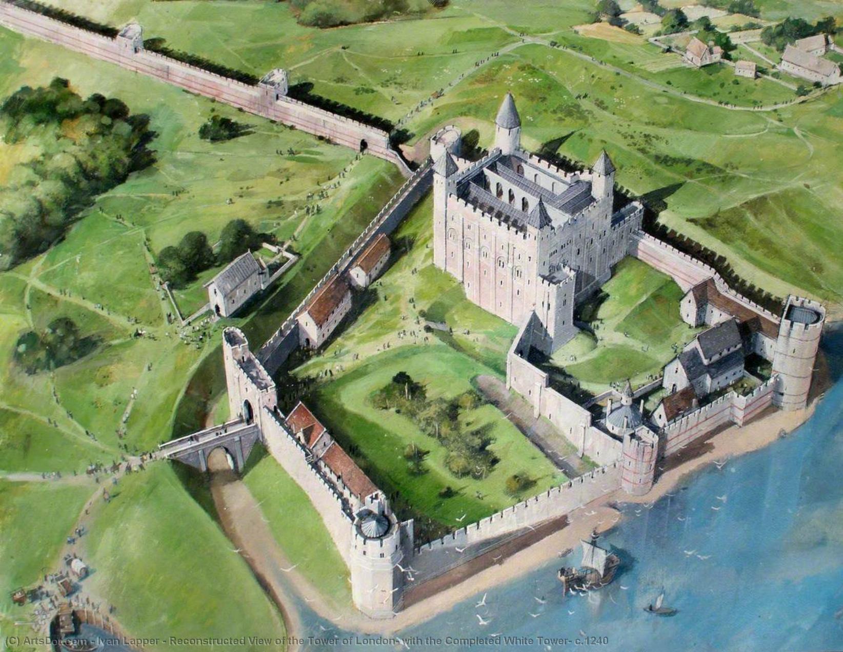 Wikioo.org - The Encyclopedia of Fine Arts - Painting, Artwork by Ivan Lapper - Reconstructed View of the Tower of London, with the Completed White Tower, c.1240