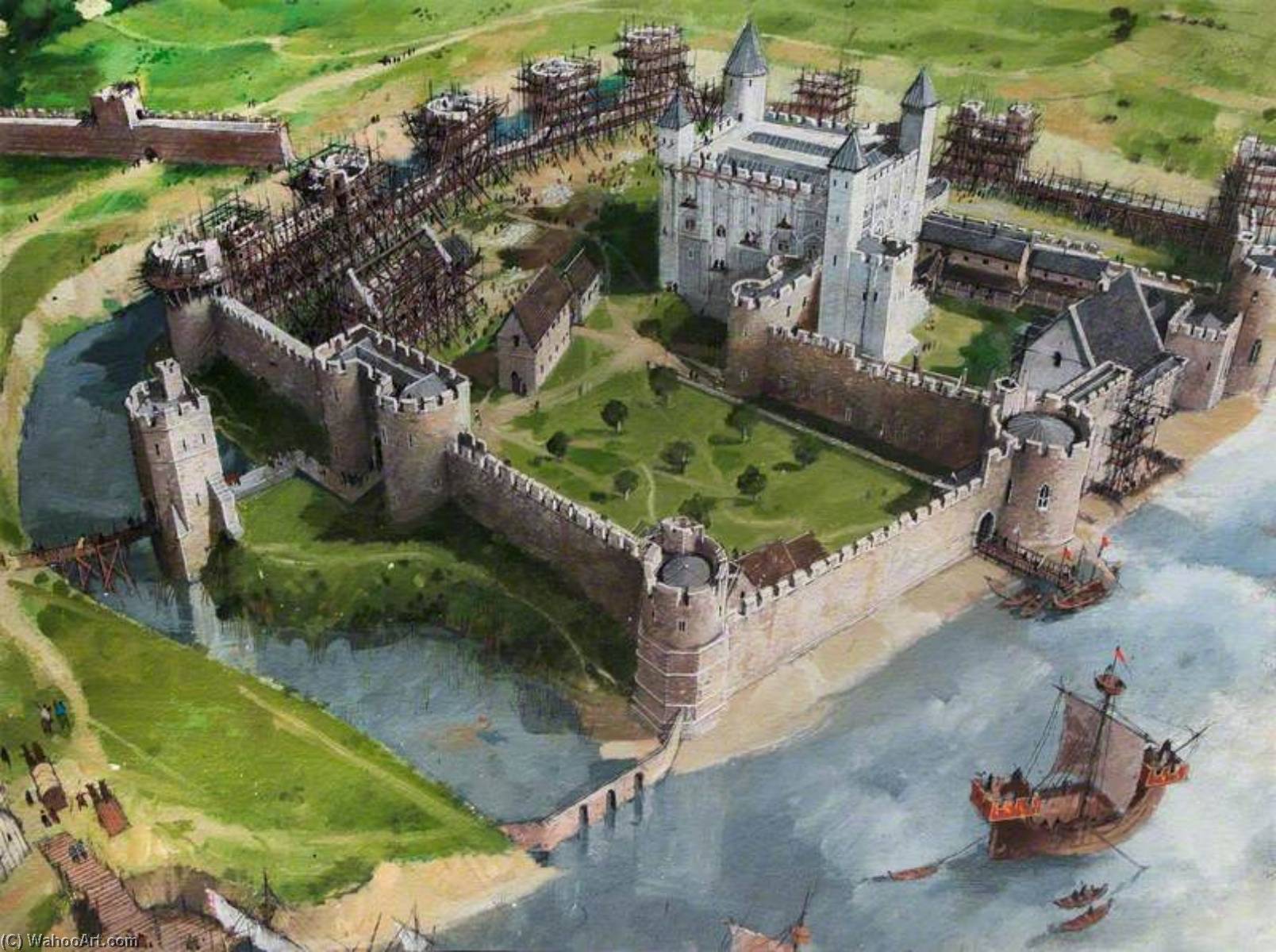Wikioo.org - The Encyclopedia of Fine Arts - Painting, Artwork by Ivan Lapper - Artist's Impression of the Tower of London Site, 1240