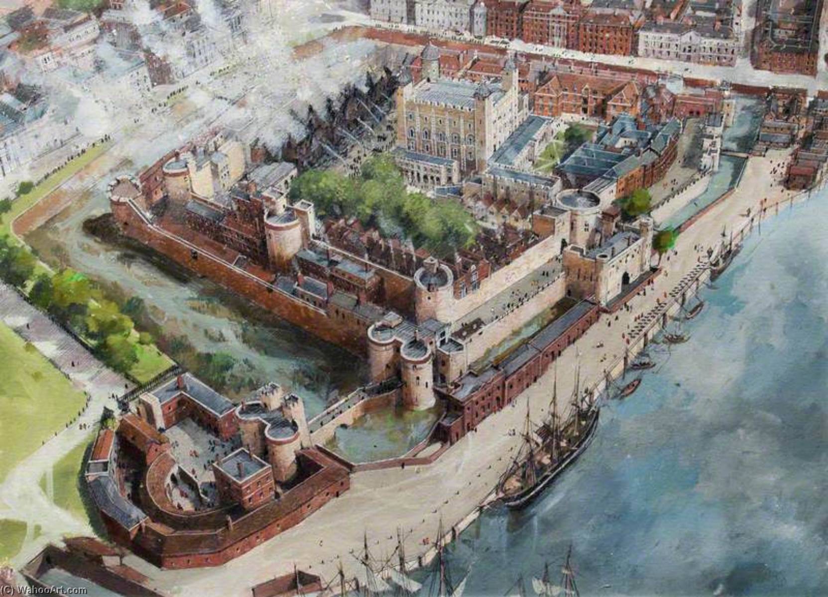 Wikioo.org - The Encyclopedia of Fine Arts - Painting, Artwork by Ivan Lapper - Artist's Impression of the Tower of London Site, 1841