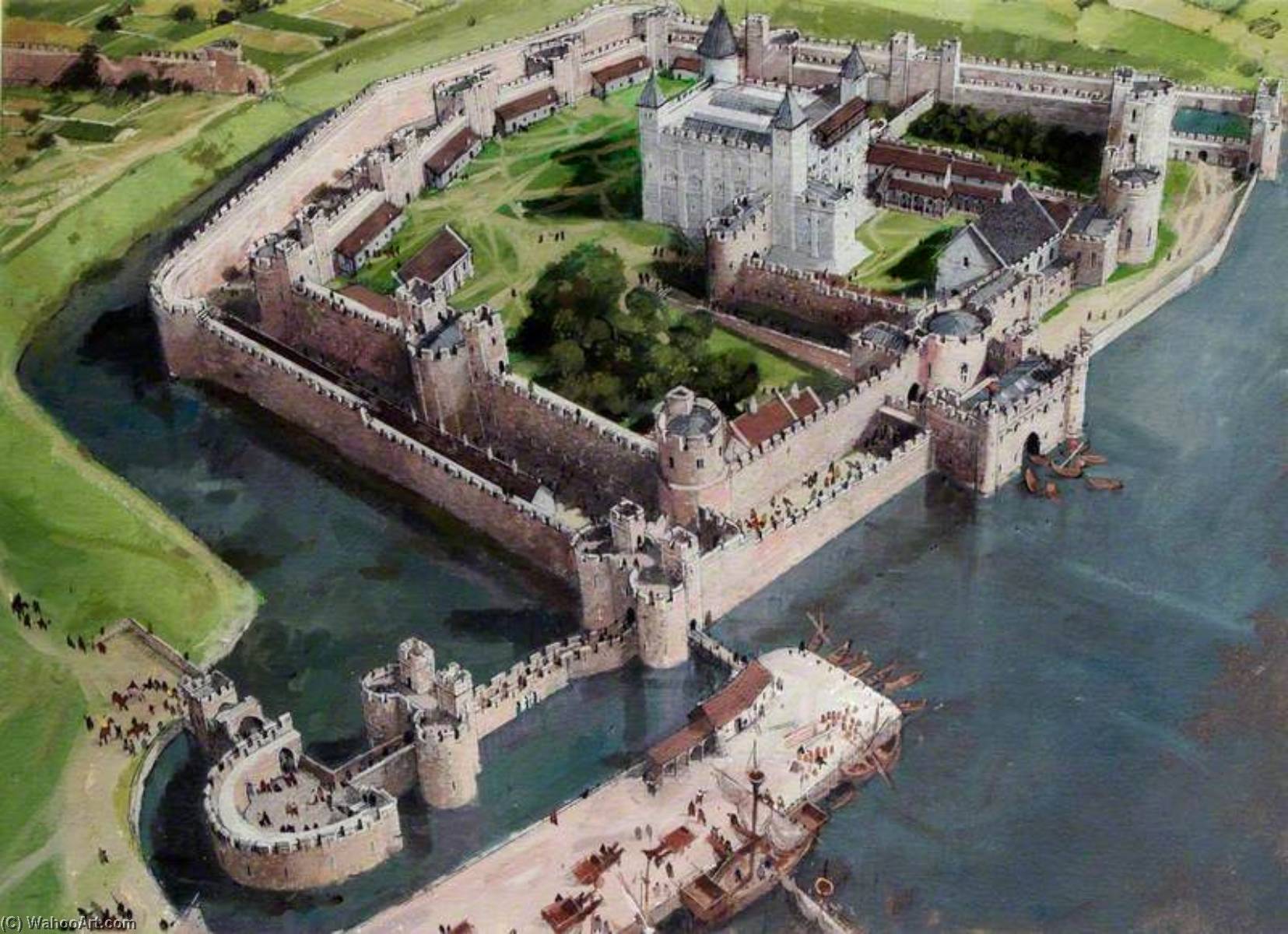 WikiOO.org - Encyclopedia of Fine Arts - Lukisan, Artwork Ivan Lapper - Artist's Impression of the Tower of London Site, 1300