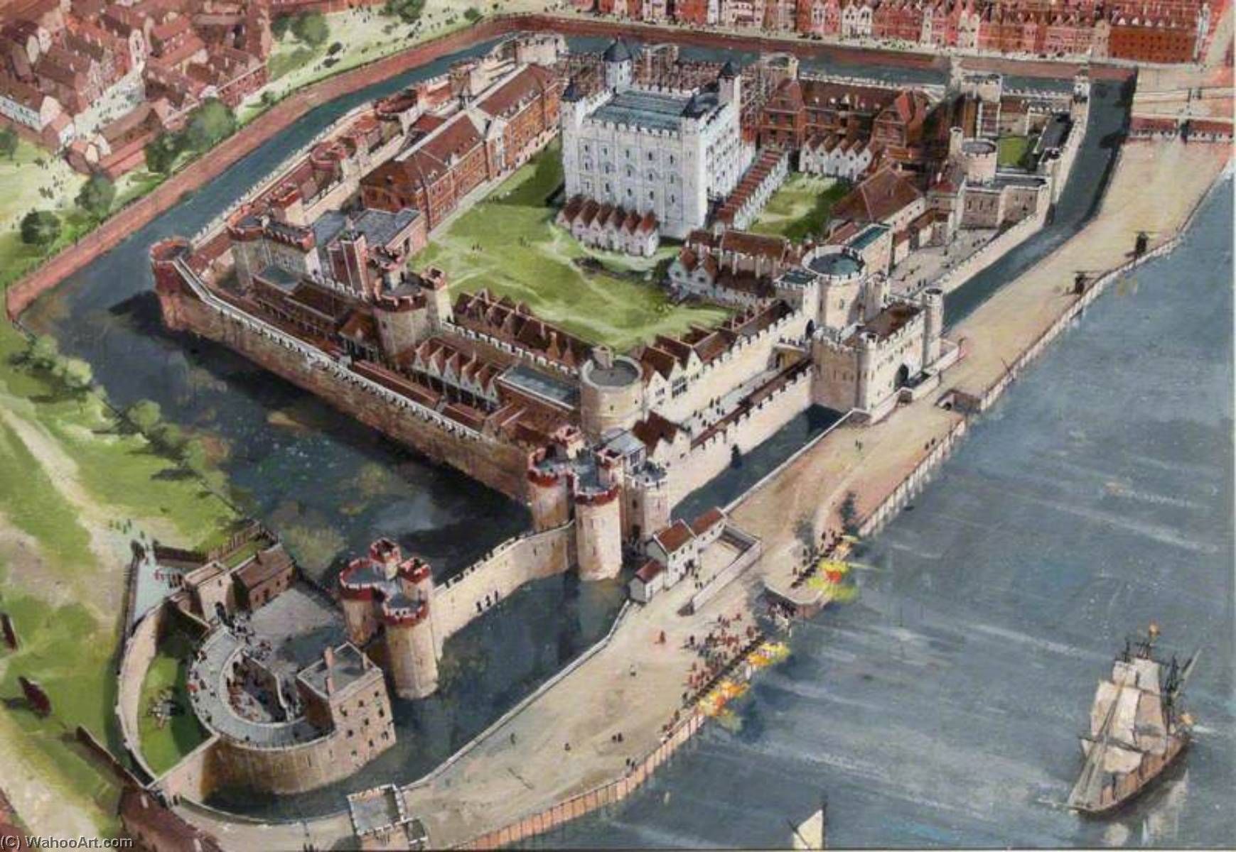 Wikioo.org - The Encyclopedia of Fine Arts - Painting, Artwork by Ivan Lapper - Artist's Impression of the Tower of London Site, 1700