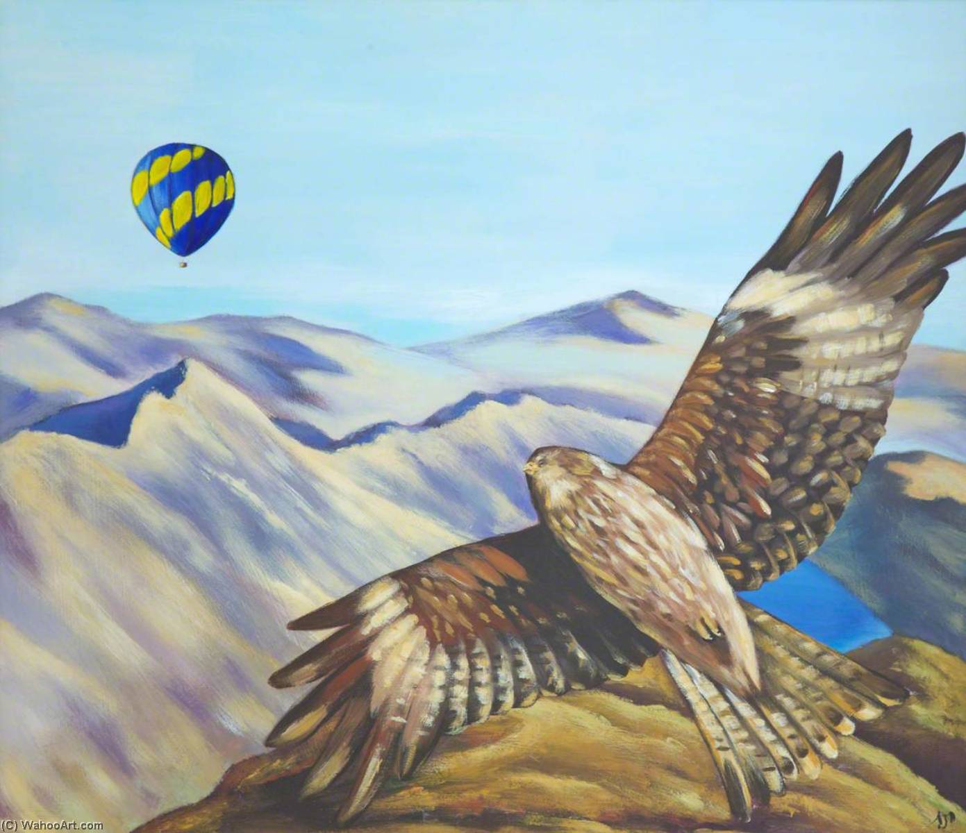 WikiOO.org - אנציקלופדיה לאמנויות יפות - ציור, יצירות אמנות Alexandra Jane Davies - Bird of Prey and Hot Air Balloon in the Black Mountains