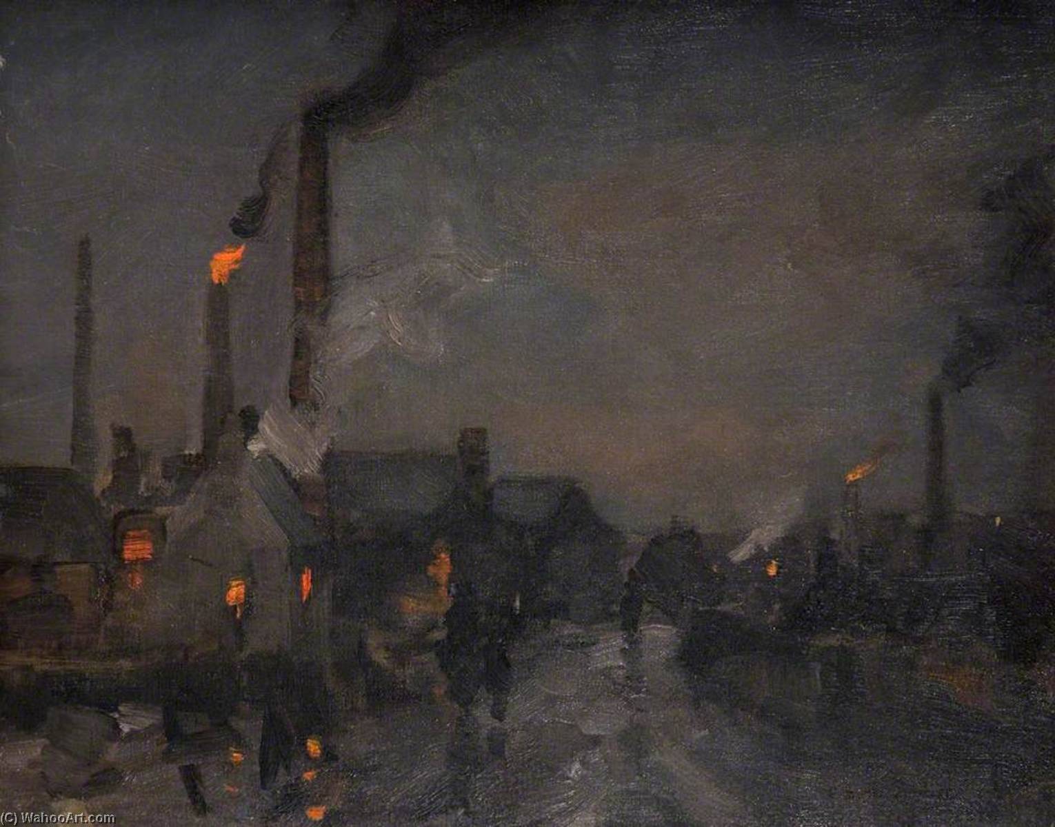 Wikioo.org - The Encyclopedia of Fine Arts - Painting, Artwork by Edwin Butler Bayliss - Black Country, Night, with Foundry
