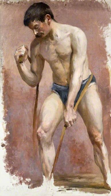 Wikioo.org - The Encyclopedia of Fine Arts - Painting, Artwork by Kate Ethel Cowderoy - Standing Semi Nude Male Model at the Herkomer School