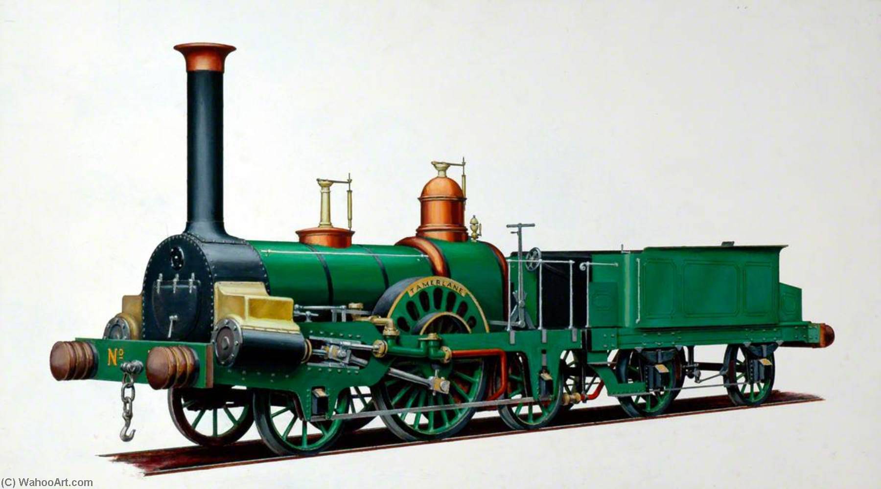 Wikioo.org - The Encyclopedia of Fine Arts - Painting, Artwork by Henry Maurice Whitcombe - Grand Junction Railway 2–2–2 Locomotive 'Tamerlane'