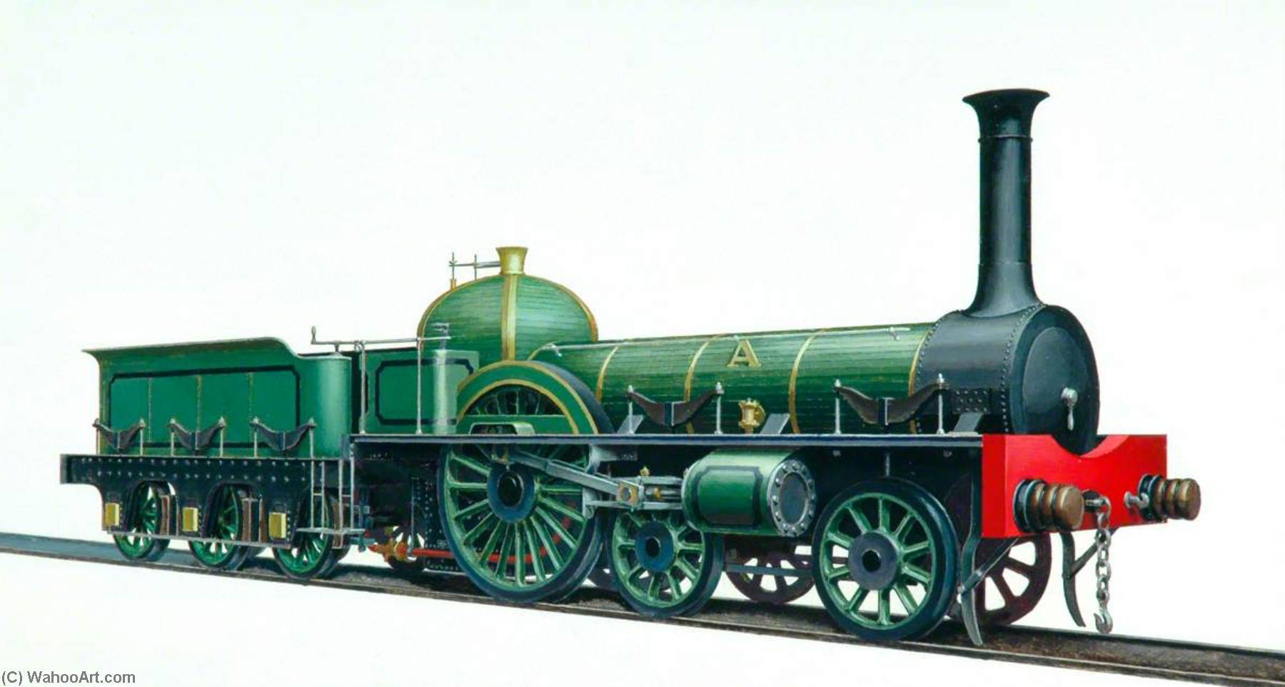 Wikioo.org - The Encyclopedia of Fine Arts - Painting, Artwork by Henry Maurice Whitcombe - York, Newcastle and Berwick Railway Great A 4–2–0 Locomotive