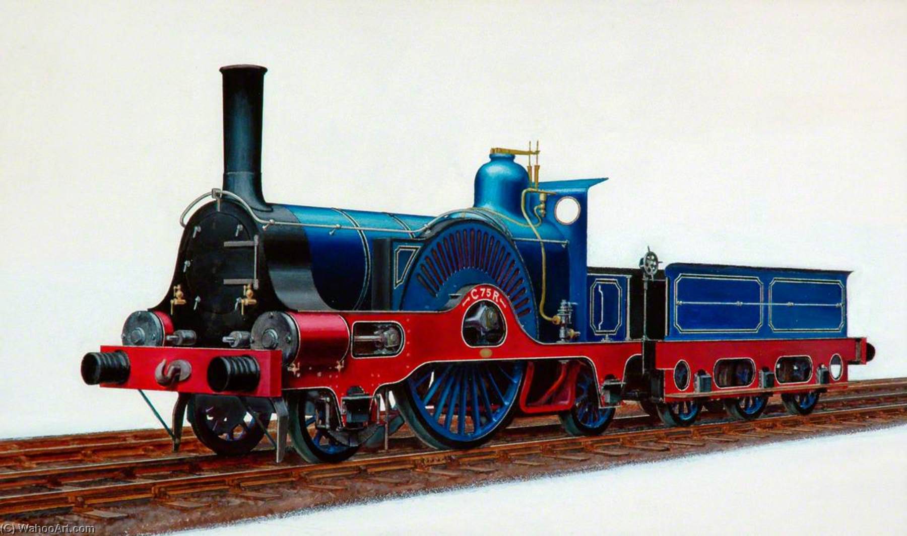 Wikioo.org - The Encyclopedia of Fine Arts - Painting, Artwork by Henry Maurice Whitcombe - Caledonian Railway 2–2–2 Locomotive C75R