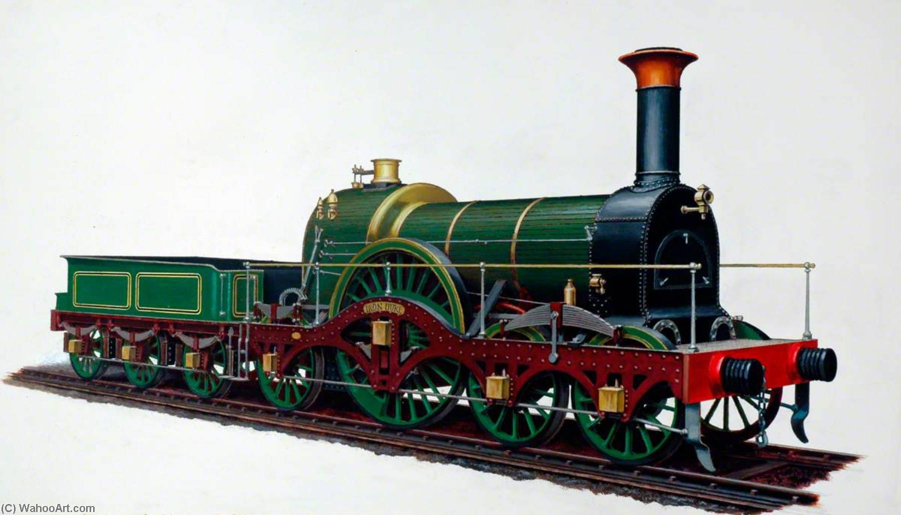 Wikioo.org - The Encyclopedia of Fine Arts - Painting, Artwork by Henry Maurice Whitcombe - Great Western Railway 4–2–2 Locomotive 'Iron Duke'