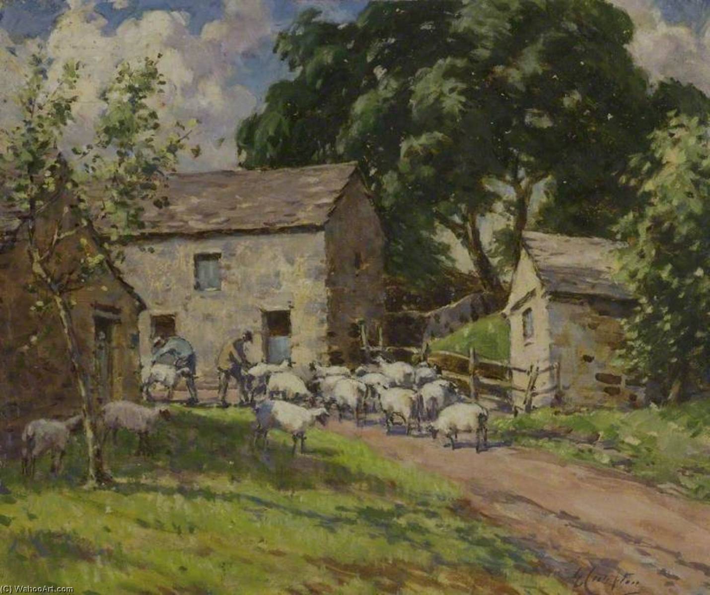 Wikioo.org - The Encyclopedia of Fine Arts - Painting, Artwork by Gertrude Crompton - Sheepshearing in the Dales