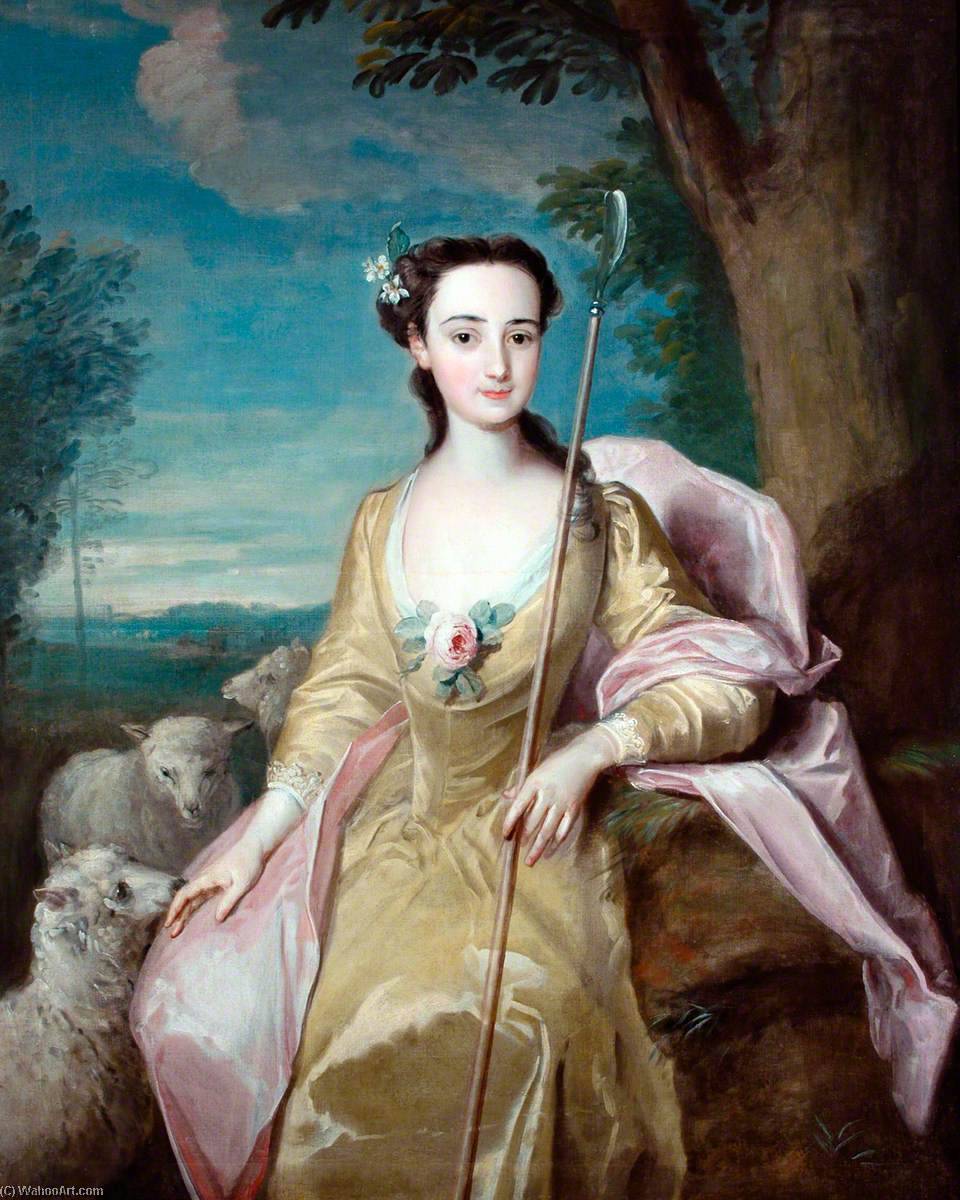 WikiOO.org – 美術百科全書 - 繪畫，作品 Philippe Mercier - 安妮 费尔法克斯  作为  一个  牧羊女