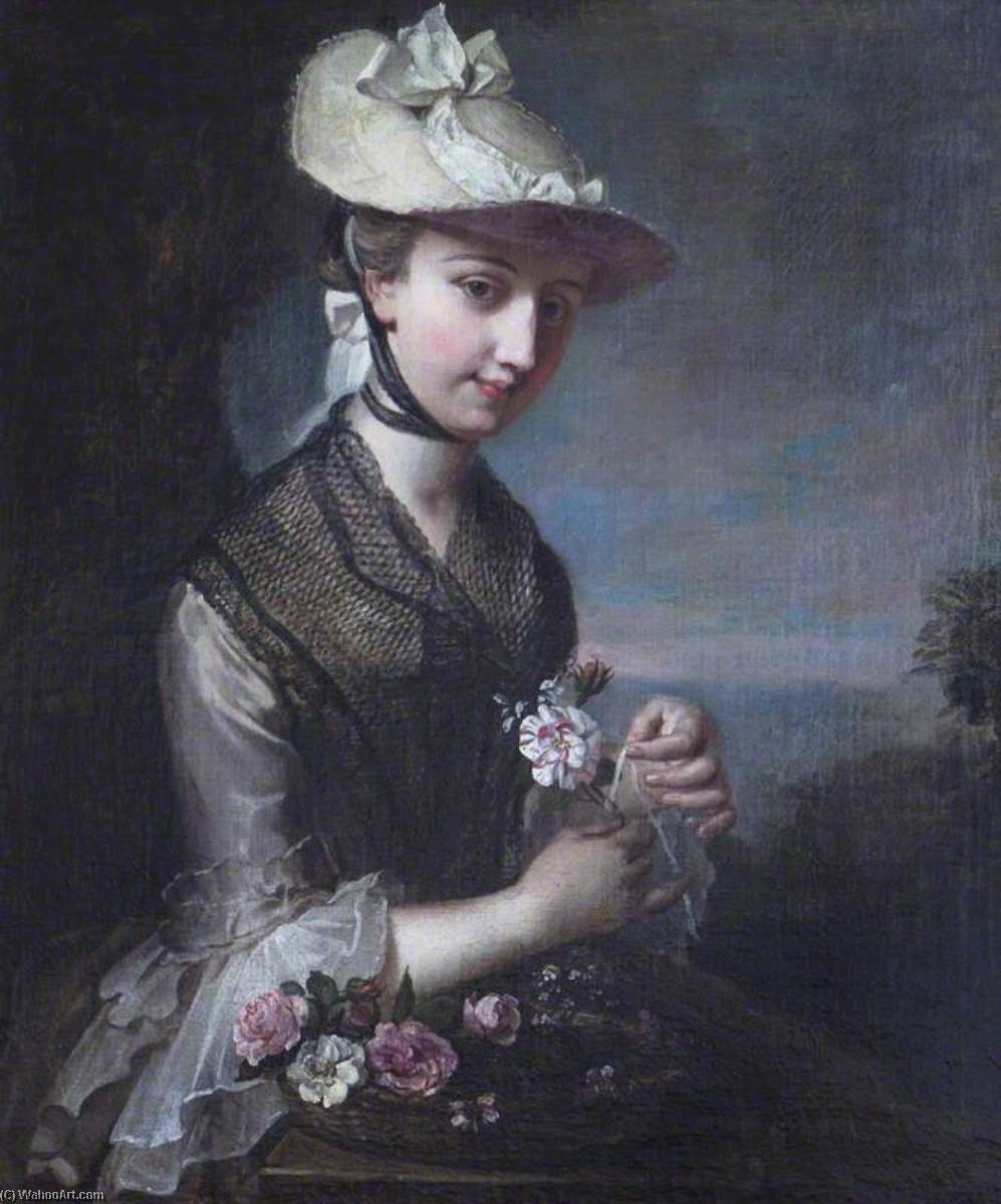 WikiOO.org - Εγκυκλοπαίδεια Καλών Τεχνών - Ζωγραφική, έργα τέχνης Philippe Mercier - Young Woman with Roses (Spring)
