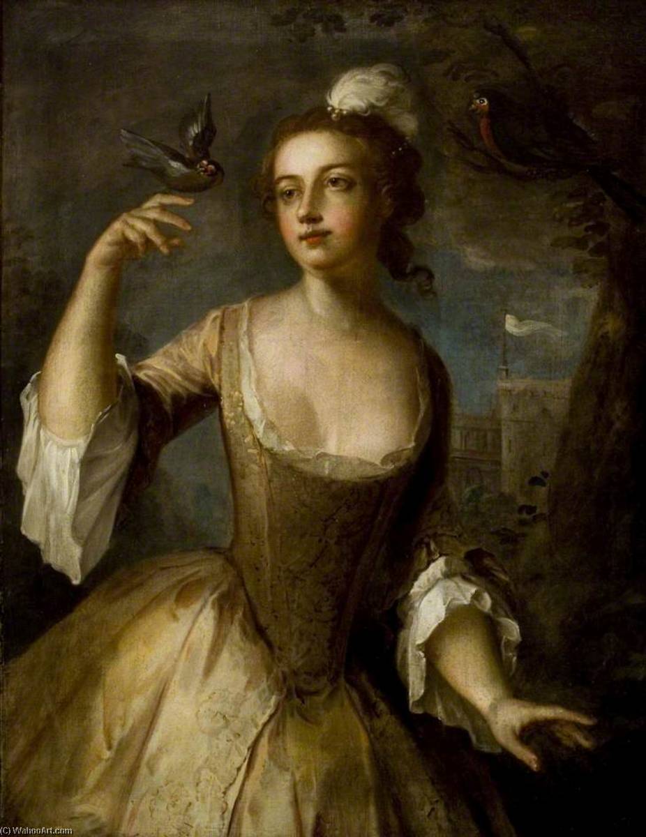 Wikioo.org - The Encyclopedia of Fine Arts - Painting, Artwork by Philippe Mercier - Young Woman with Goldfinch (Air)