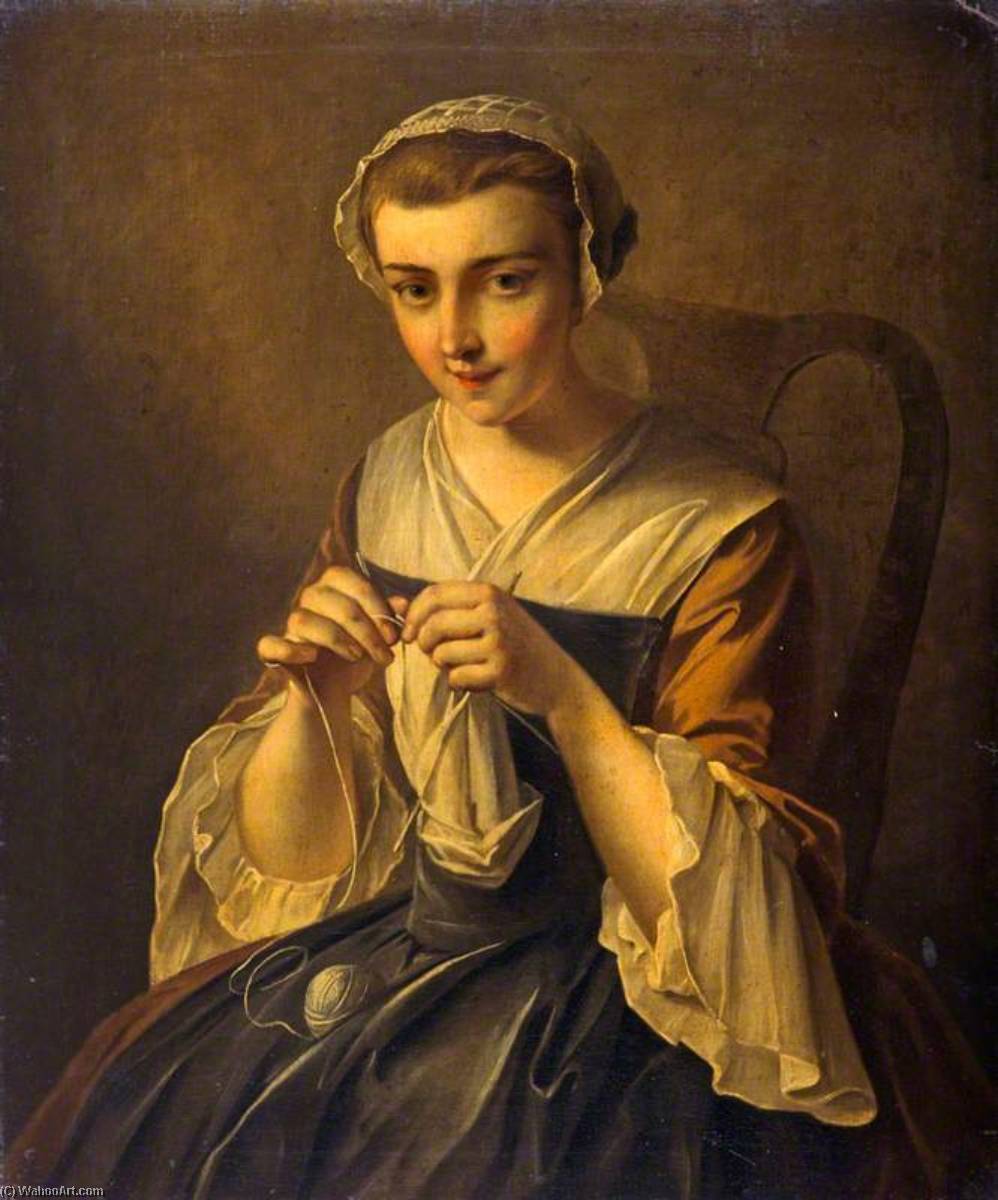 Wikioo.org - The Encyclopedia of Fine Arts - Painting, Artwork by Philippe Mercier - A Girl Knitting