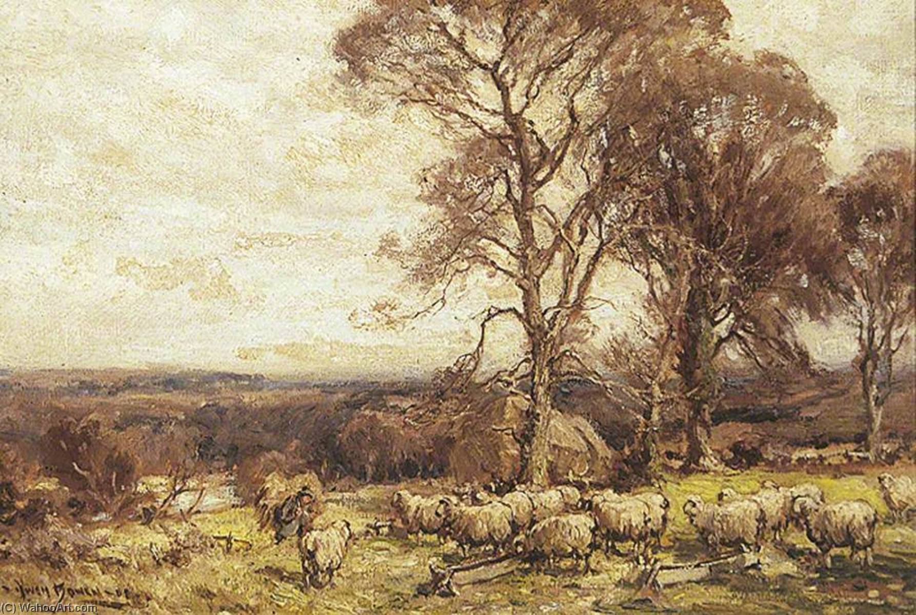 Wikioo.org - The Encyclopedia of Fine Arts - Painting, Artwork by Owen Bowen - A Flock of Sheep and Trees
