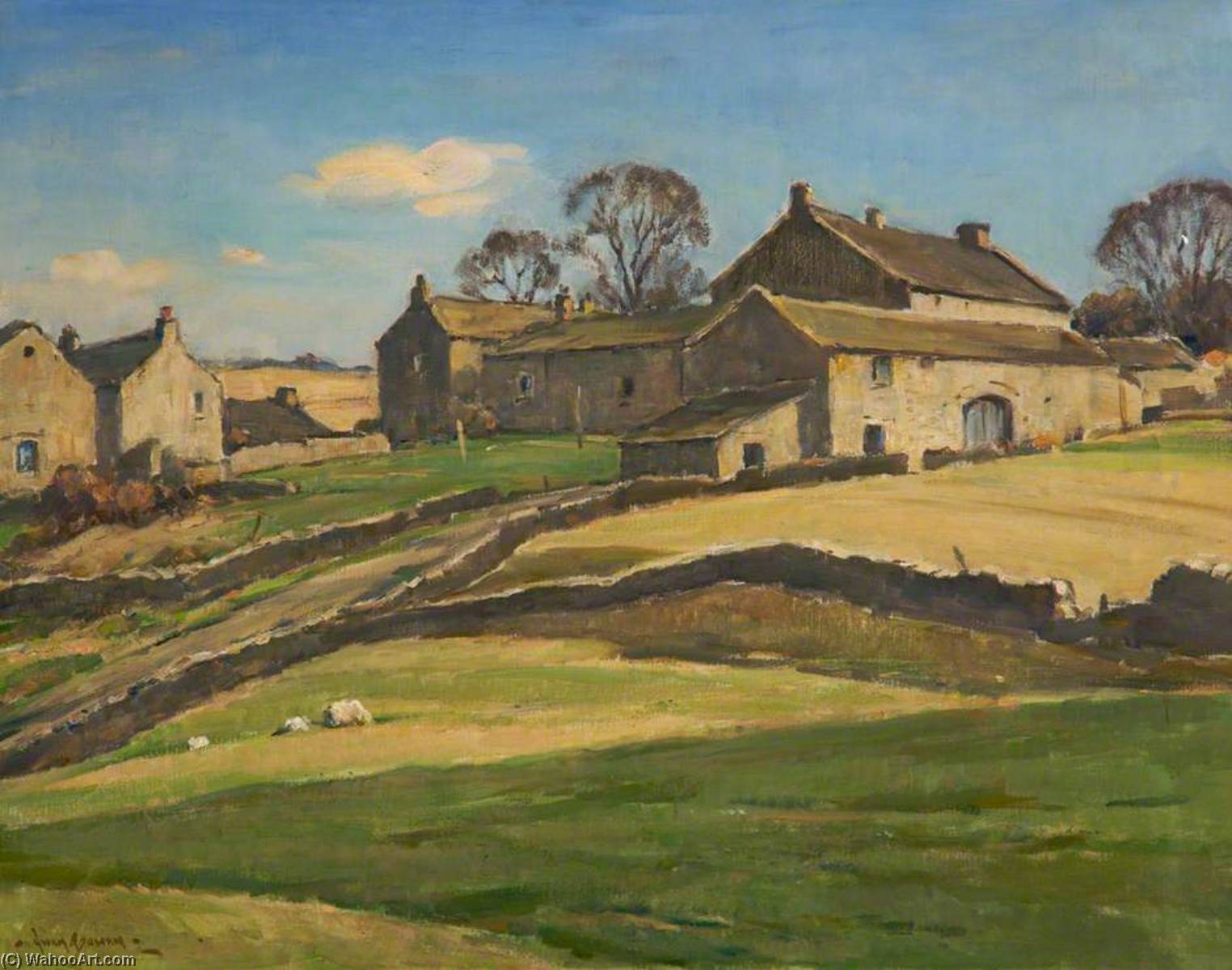 Wikioo.org - The Encyclopedia of Fine Arts - Painting, Artwork by Owen Bowen - The Village on the Hill, Appletreewick, North Yorkshire