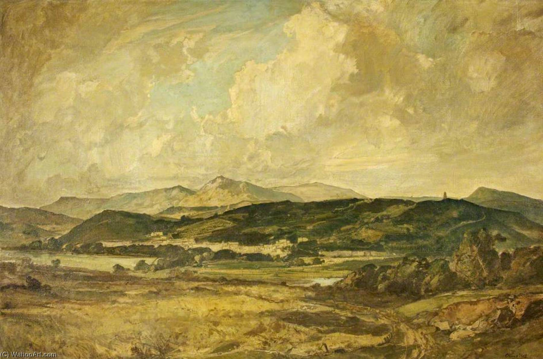 Wikioo.org - The Encyclopedia of Fine Arts - Painting, Artwork by Oliver Hall - Looking across the Lake District Mountains from Birkrigg