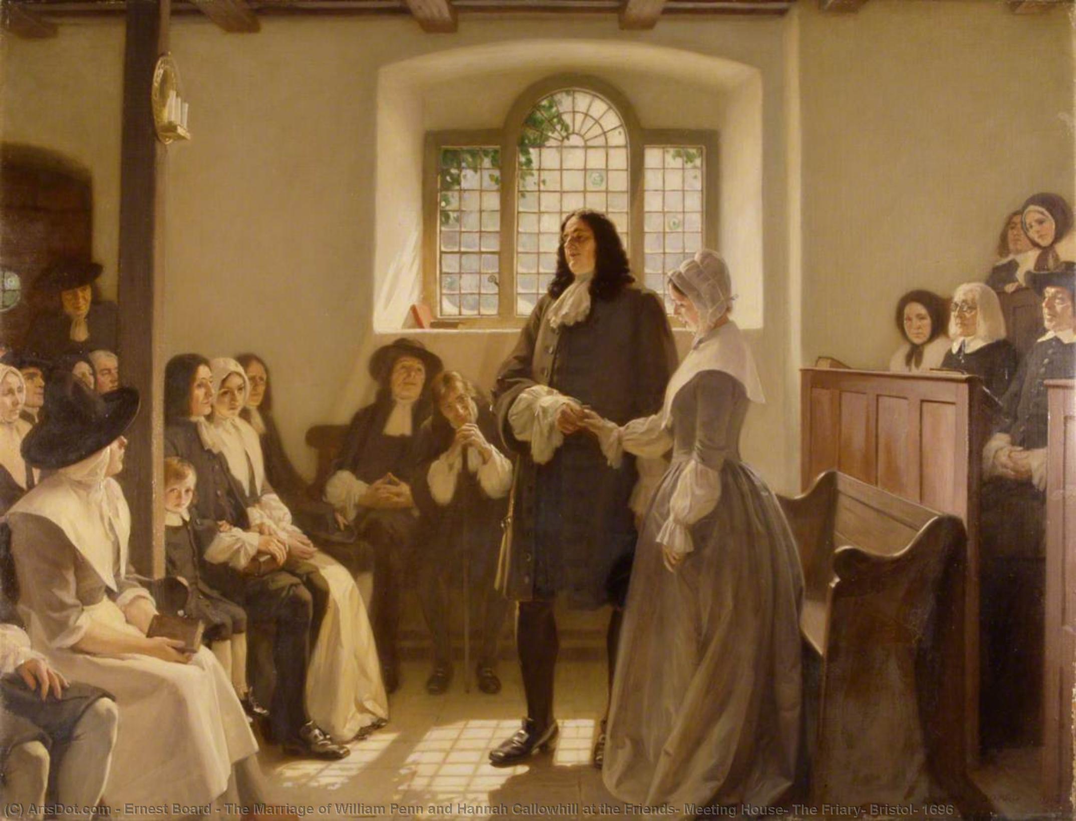 Wikioo.org - The Encyclopedia of Fine Arts - Painting, Artwork by Ernest Board - The Marriage of William Penn and Hannah Callowhill at the Friends' Meeting House, The Friary, Bristol, 1696