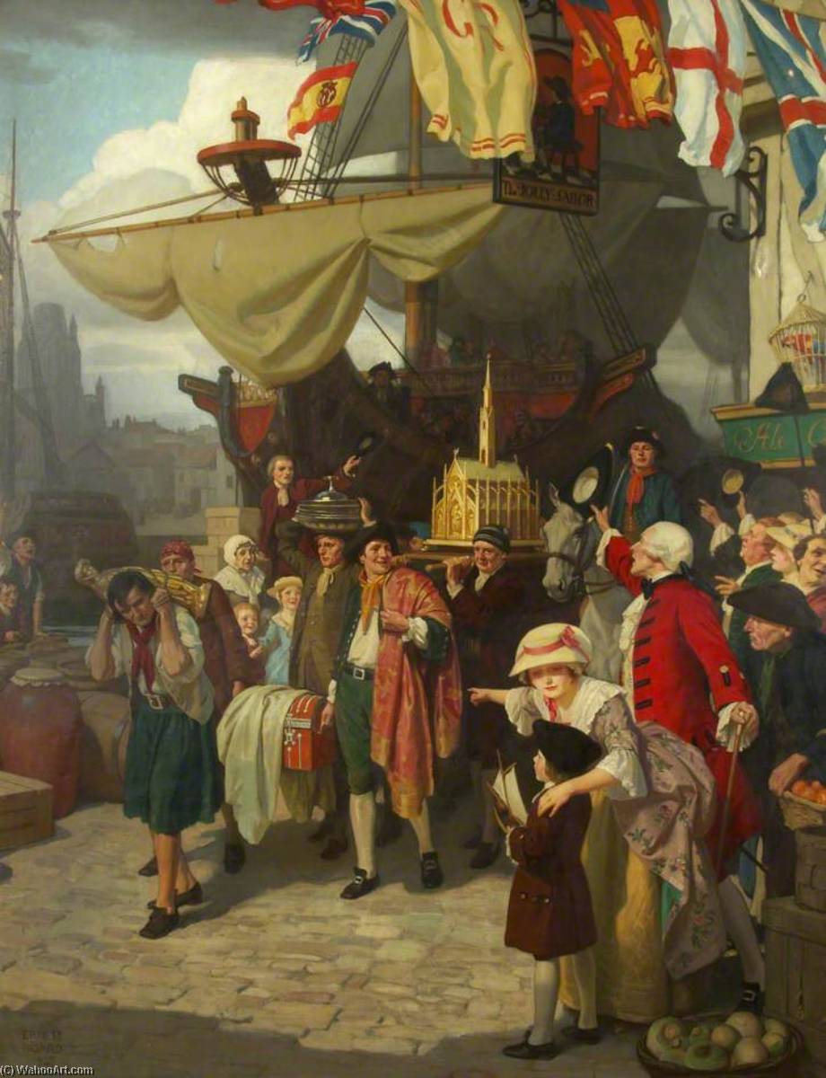 Wikioo.org - The Encyclopedia of Fine Arts - Painting, Artwork by Ernest Board - The Unloading of Two Captured Spanish Treasure Ships at Bristol in September, 1745