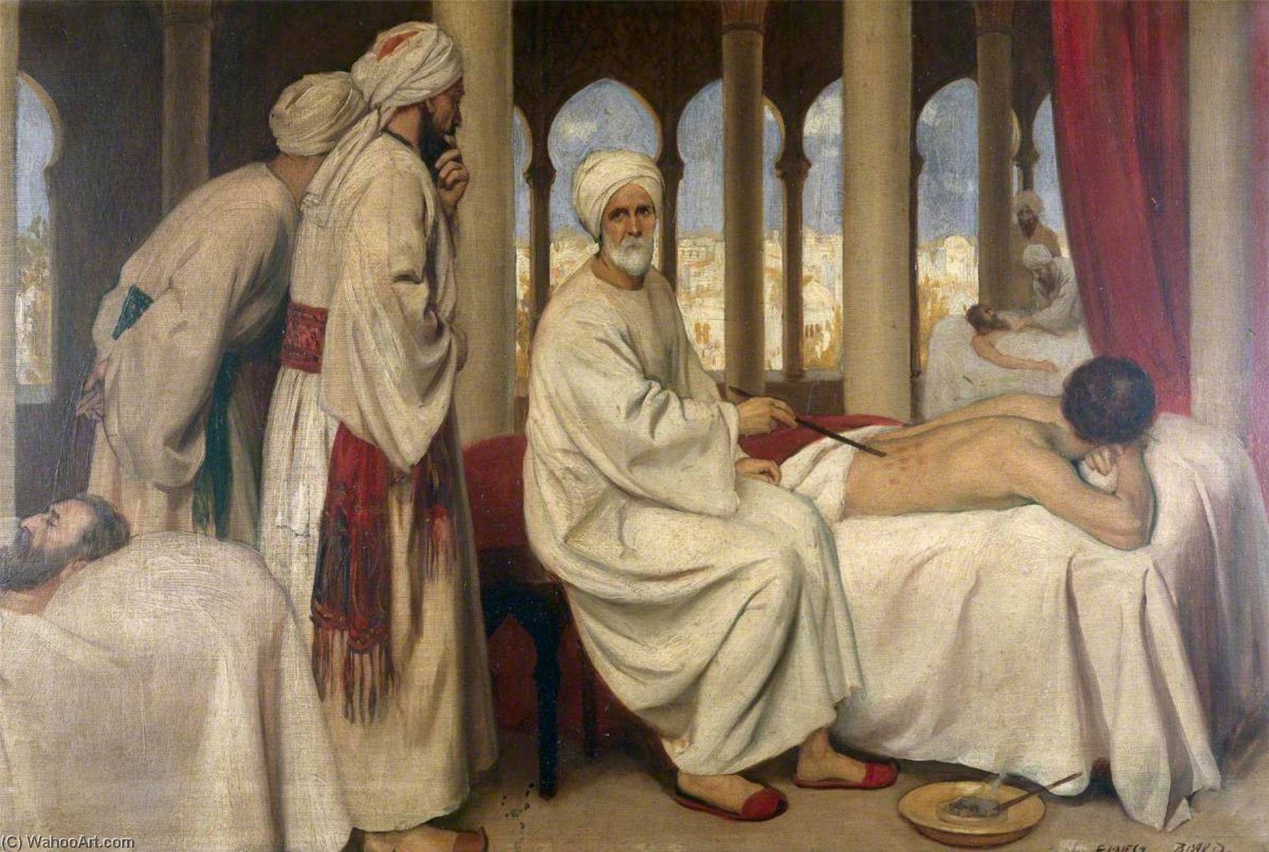 Wikioo.org - The Encyclopedia of Fine Arts - Painting, Artwork by Ernest Board - Albucasis Blistering a Patient in the Hospital at Cordoba