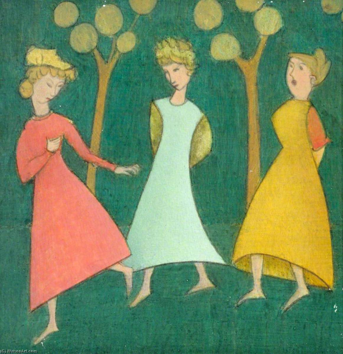Wikioo.org - The Encyclopedia of Fine Arts - Painting, Artwork by John Downton - Three Girls in a Forest
