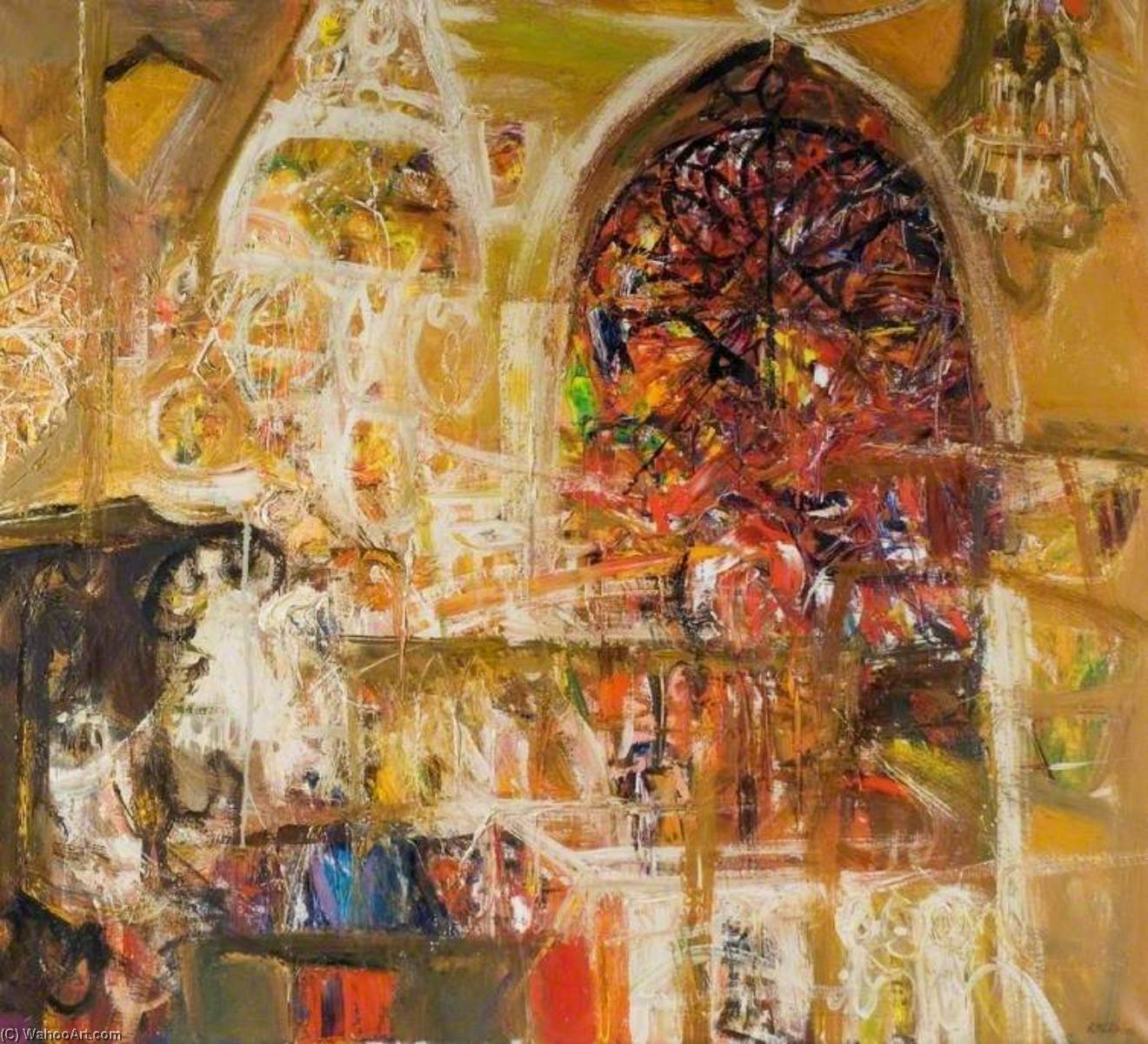 Wikioo.org - The Encyclopedia of Fine Arts - Painting, Artwork by Robin Philipson - Church Interior with Chandeliers