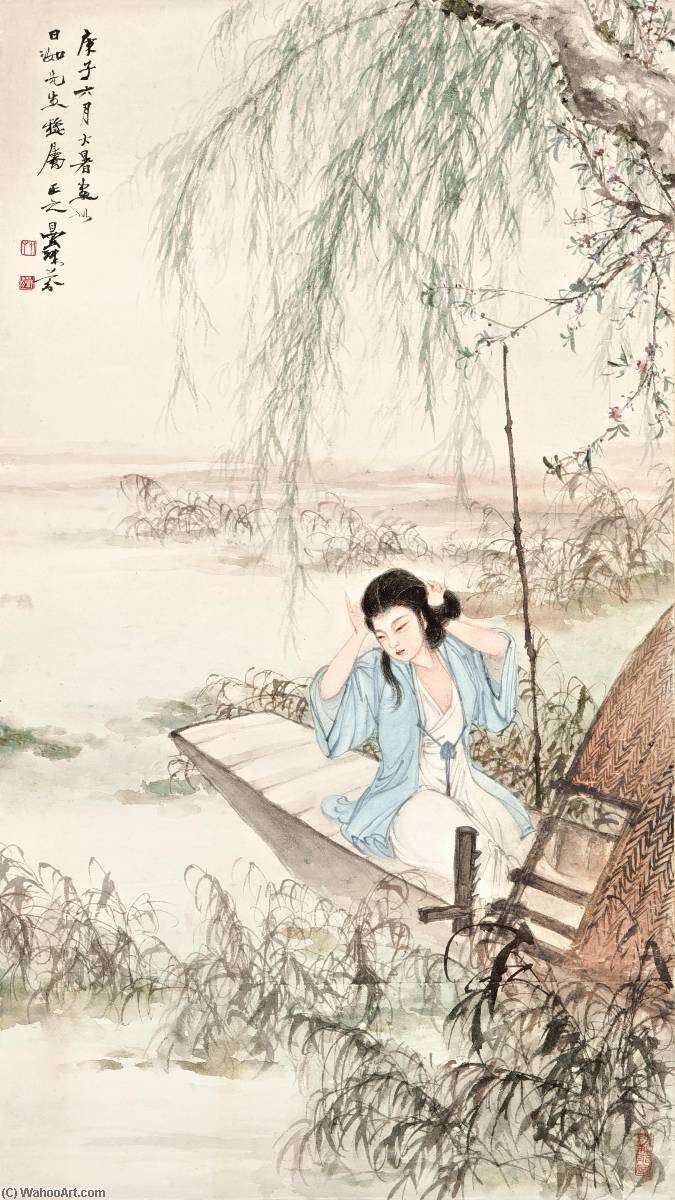 WikiOO.org - Encyclopedia of Fine Arts - Maalaus, taideteos Deng Fen - BEAUTY UNDER THE WILLOW