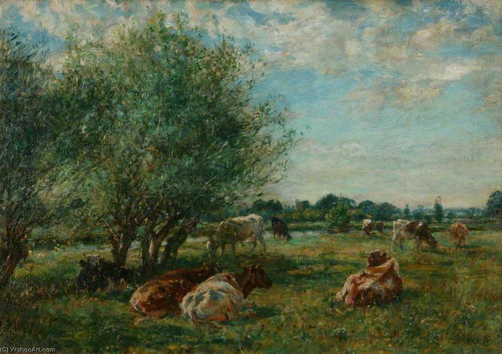 Wikioo.org - The Encyclopedia of Fine Arts - Painting, Artwork by William Mark Fisher - Landscape with River and Cattle