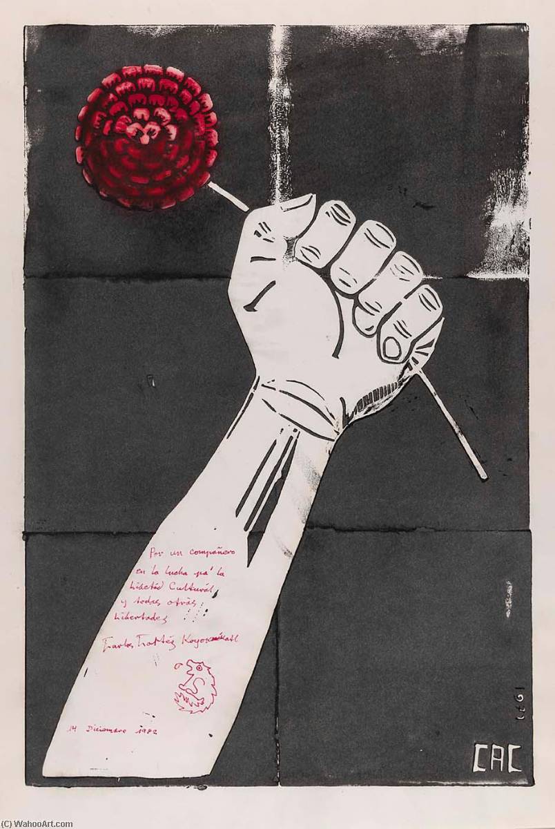 Wikioo.org - The Encyclopedia of Fine Arts - Painting, Artwork by Carlos A Cortéz - Untitled (arm with hand holding red flower)