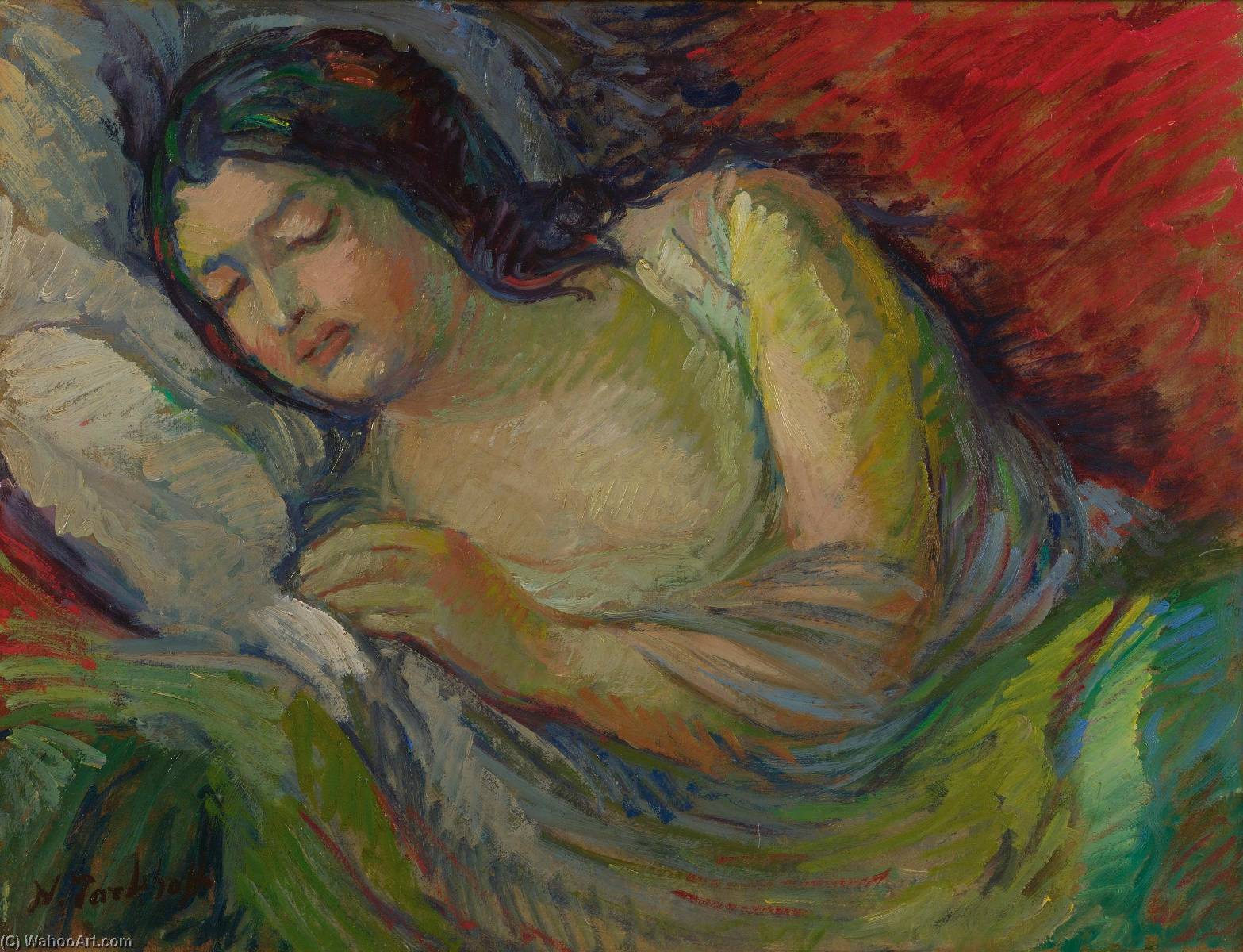 Wikioo.org - The Encyclopedia of Fine Arts - Painting, Artwork by Nikolai Alexandrovich Tarkhov - Jeune Femme Brune Endormie