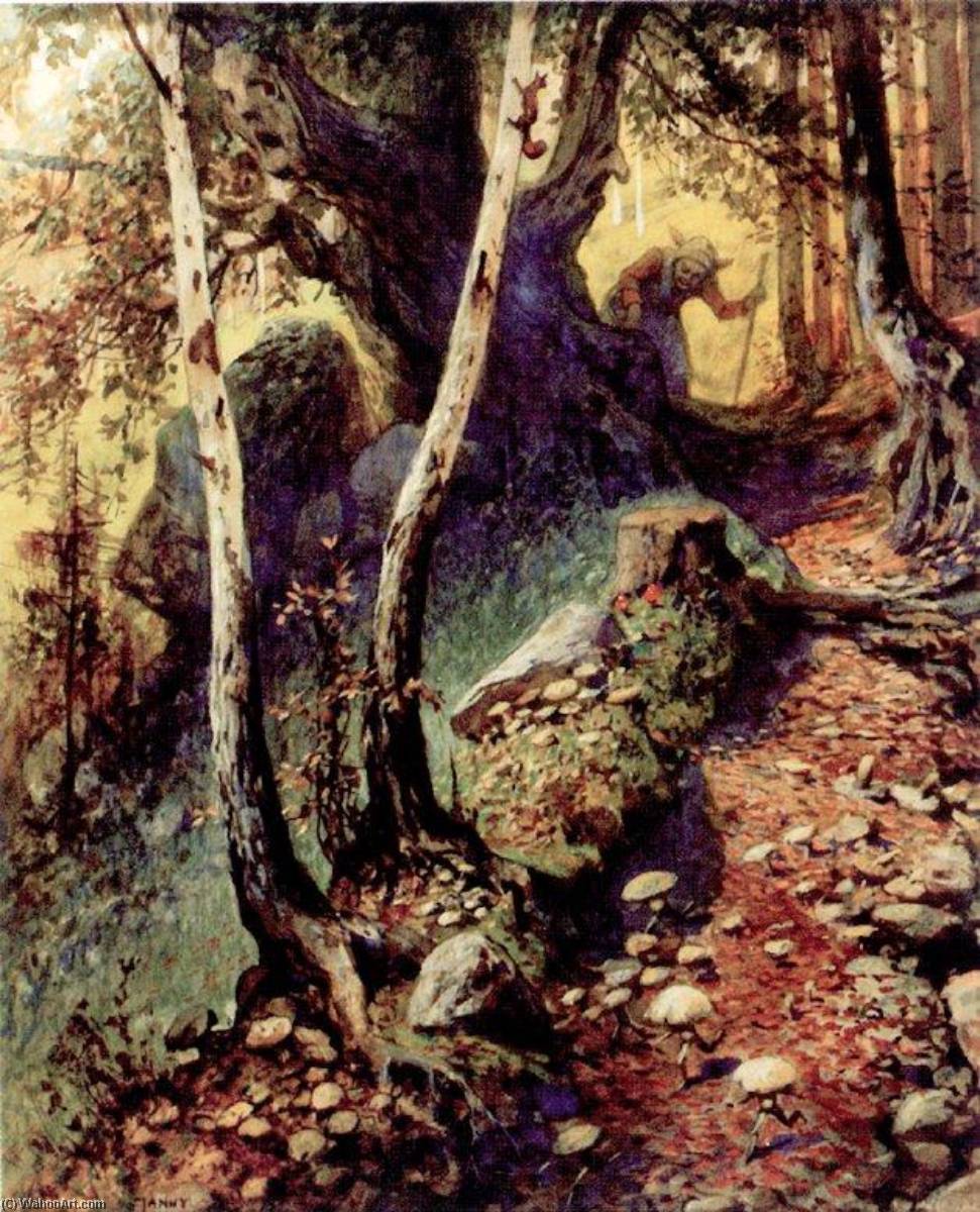 WikiOO.org - Enciclopédia das Belas Artes - Pintura, Arte por Georg Janny - Hunting Mushrooms in the Old Forest