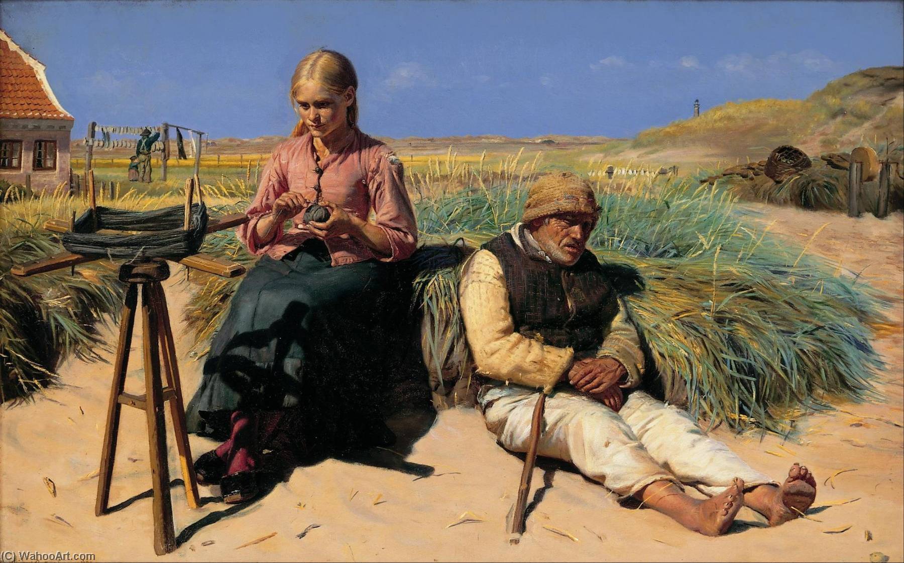 Wikioo.org - The Encyclopedia of Fine Arts - Painting, Artwork by Michael Peter Ancher - Figures in a Landscape (also known as Blind Kritian and Tine among the Dunes)