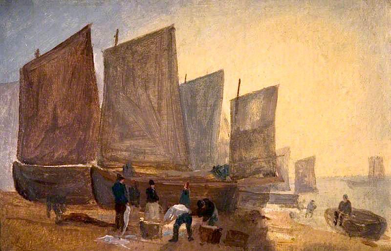 Wikioo.org - The Encyclopedia of Fine Arts - Painting, Artwork by David Cox The Elder - Fishing Boats, Hastings