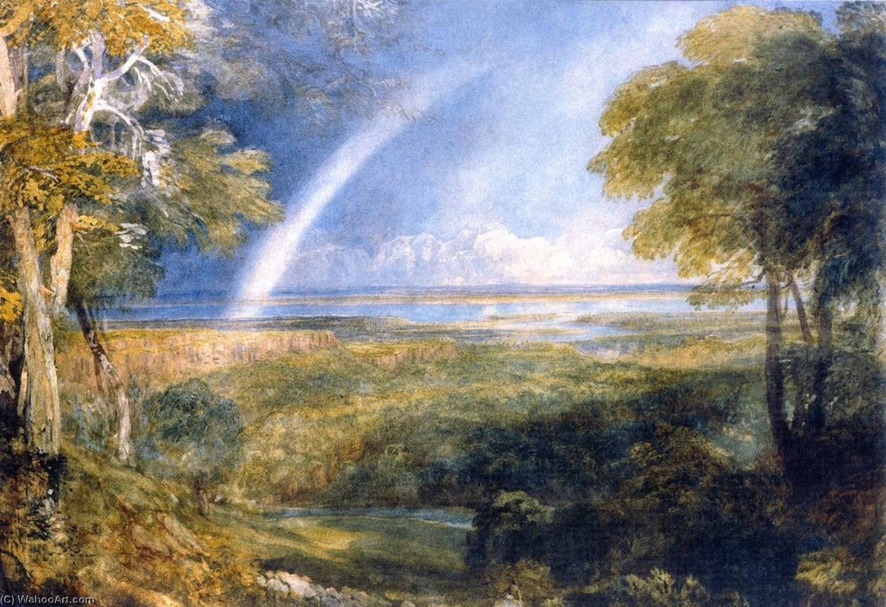 Wikioo.org - The Encyclopedia of Fine Arts - Painting, Artwork by David Cox The Elder - Junction of the Severn and the Wye with a Rainbow