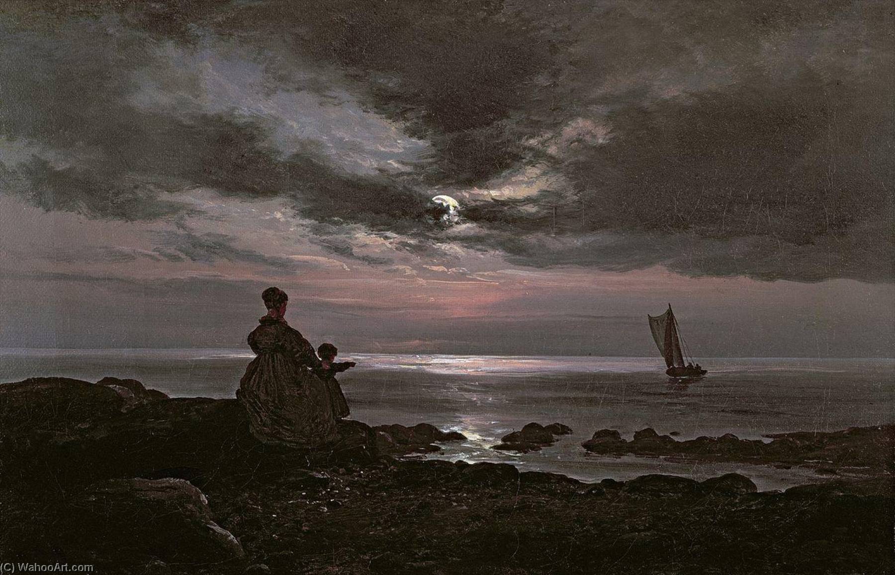 Wikioo.org - The Encyclopedia of Fine Arts - Painting, Artwork by Johan Christian Clausen Dahl - Mother and Child by the Sea