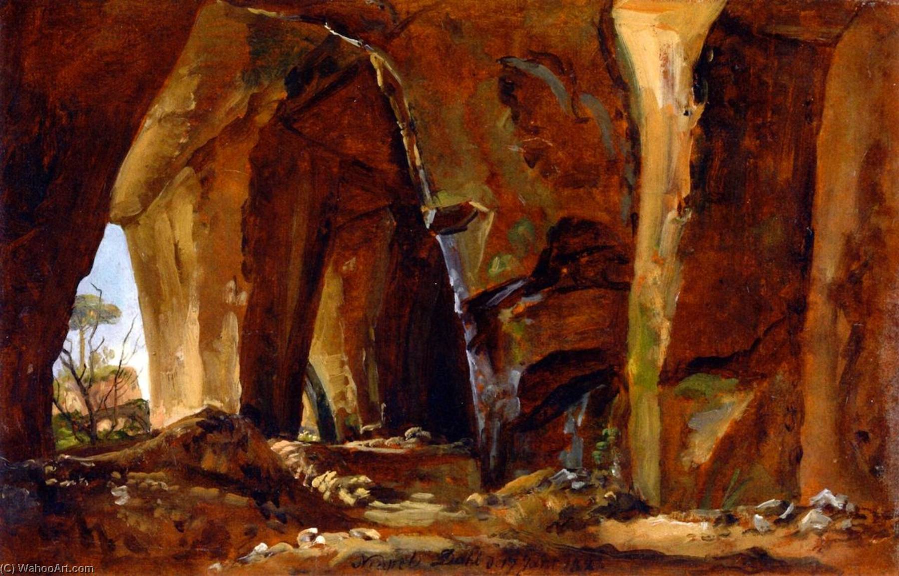WikiOO.org – 美術百科全書 - 繪畫，作品 Johan Christian Clausen Dahl - 那不勒斯附近的石窟