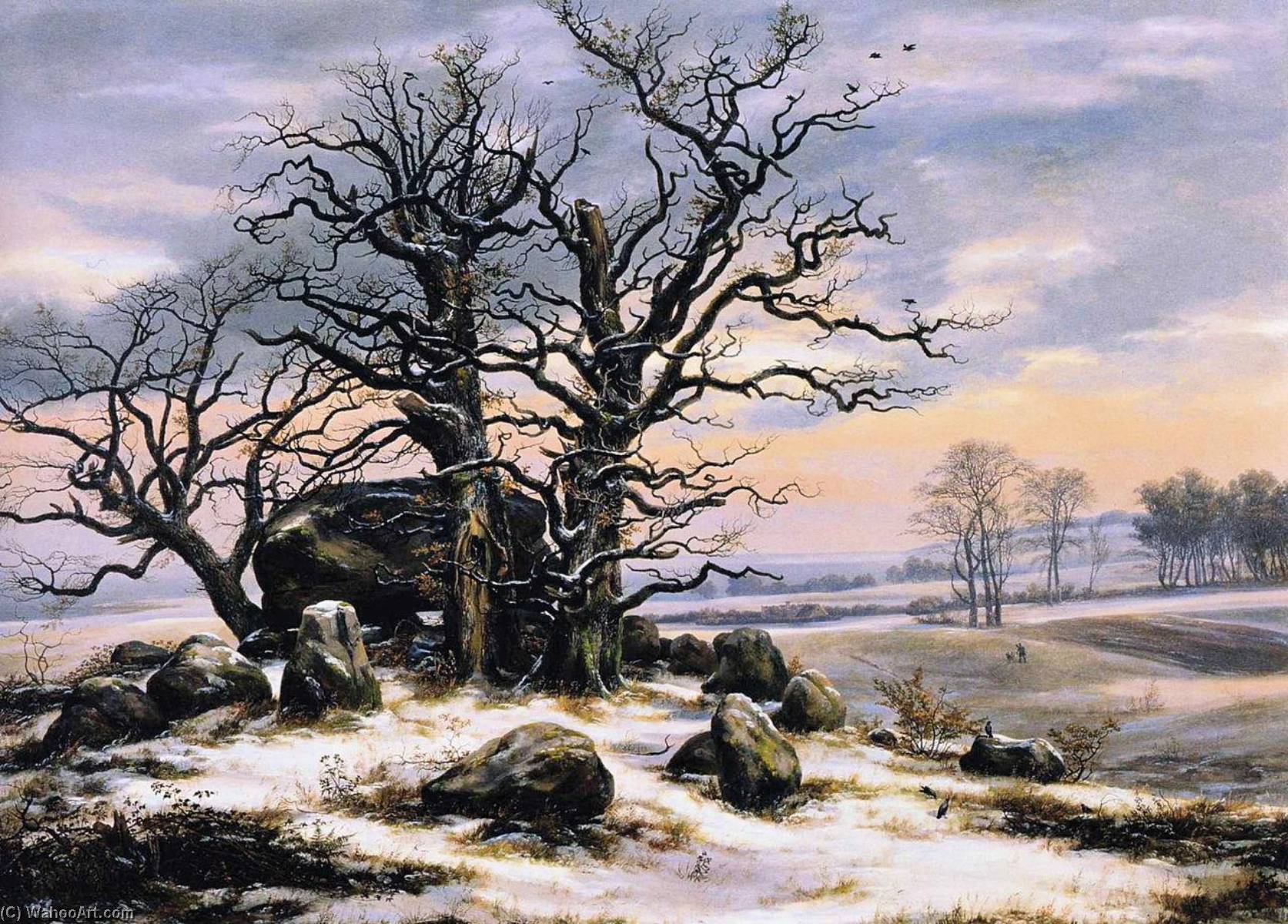 Wikioo.org - The Encyclopedia of Fine Arts - Painting, Artwork by Johan Christian Clausen Dahl - Megalith Grave near Vordingborg in Winter