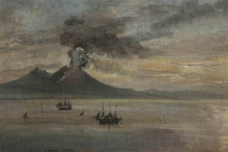 Wikioo.org - The Encyclopedia of Fine Arts - Painting, Artwork by Johan Christian Clausen Dahl - The Neapolitan Coast with Vesuvius in eruption