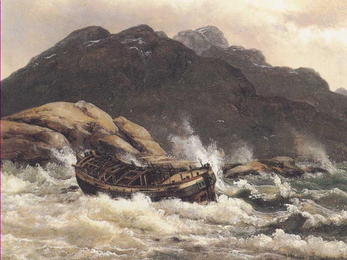 Wikioo.org - The Encyclopedia of Fine Arts - Painting, Artwork by Johan Christian Clausen Dahl - Wrack an der norwegischen Küste