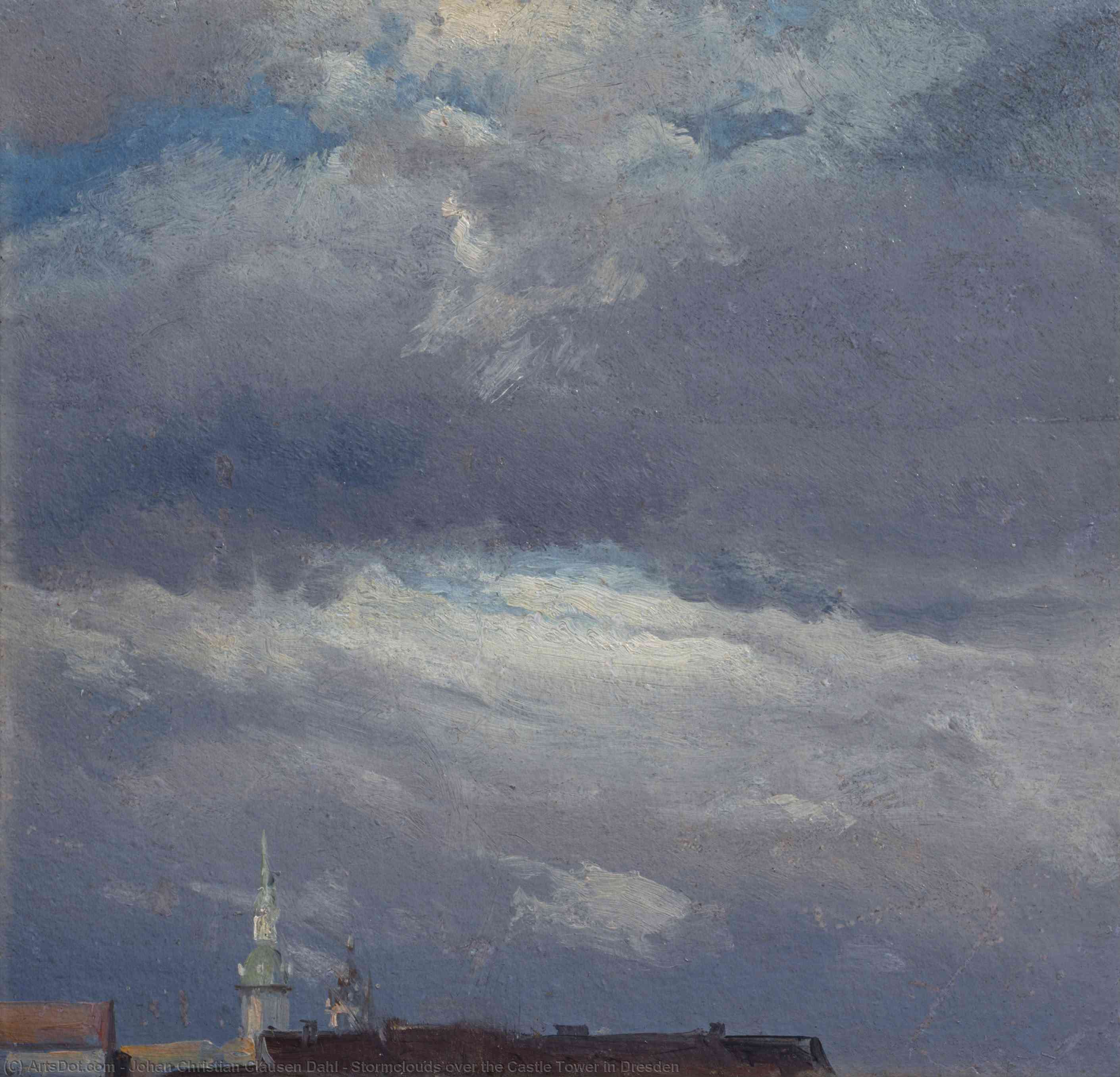 Wikioo.org - The Encyclopedia of Fine Arts - Painting, Artwork by Johan Christian Clausen Dahl - Stormclouds over the Castle Tower in Dresden