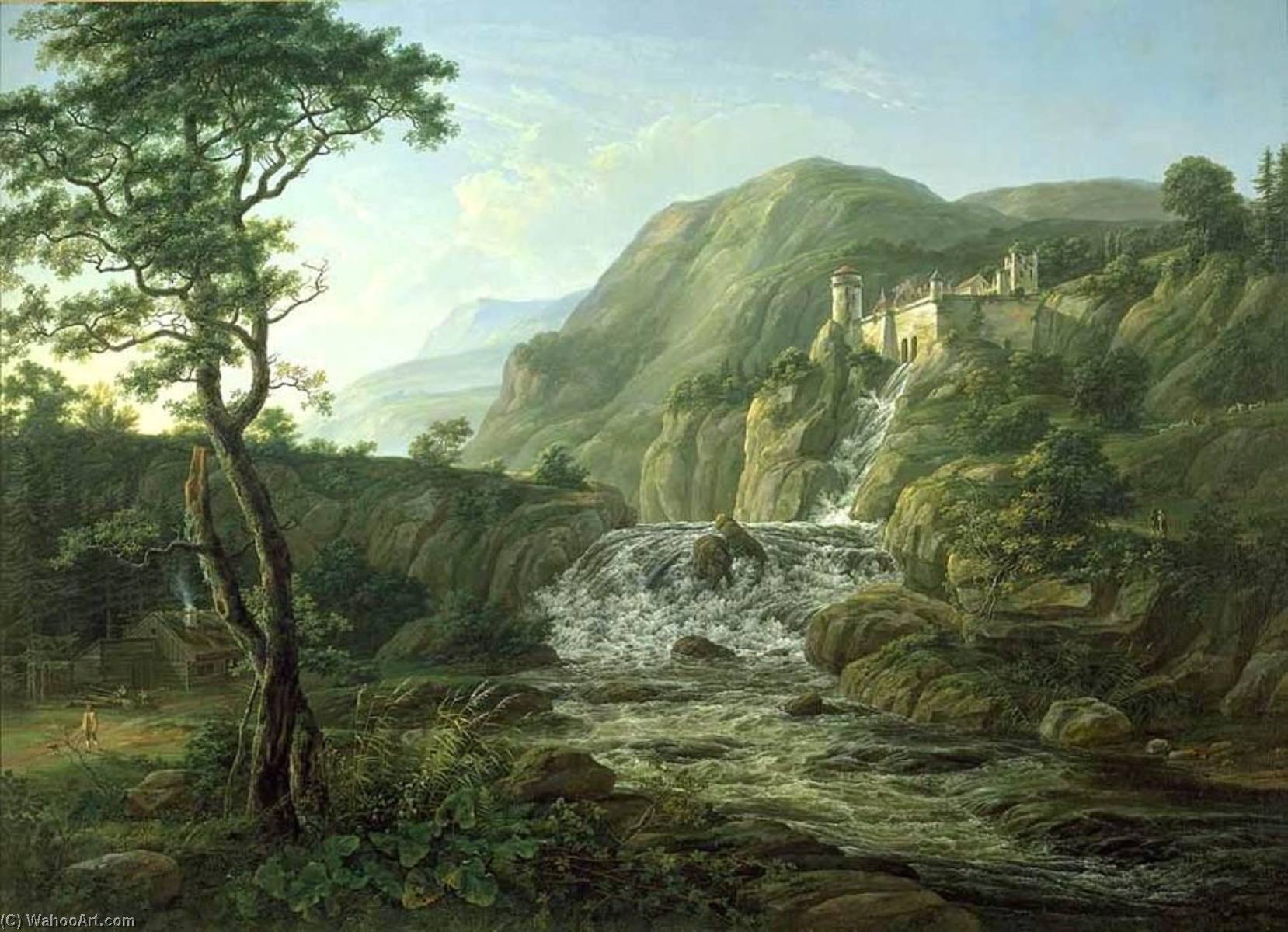 WikiOO.org - 百科事典 - 絵画、アートワーク Johan Christian Clausen Dahl - 山 風景 ととも​​に 城