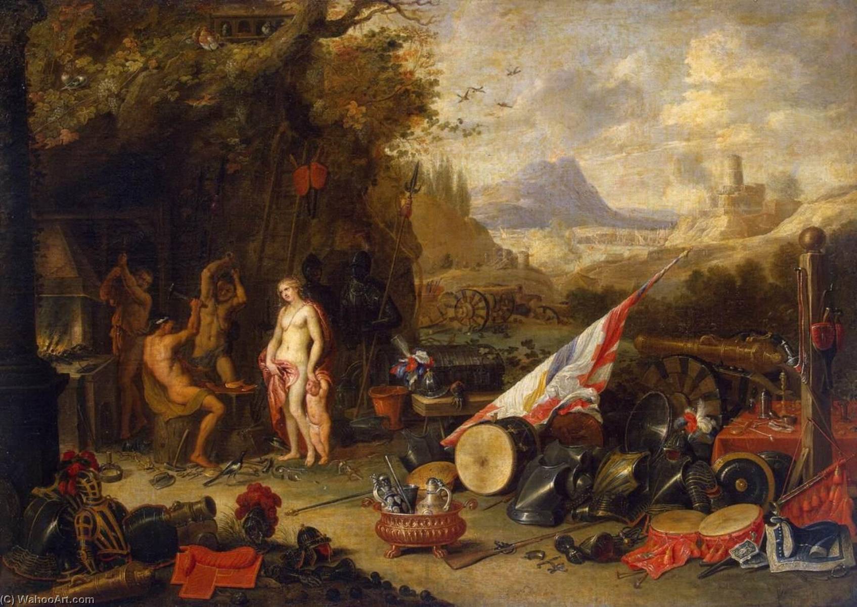 Wikioo.org - The Encyclopedia of Fine Arts - Painting, Artwork by Jan Van Kessel The Elder - Venus at the Forge of Vulcan
