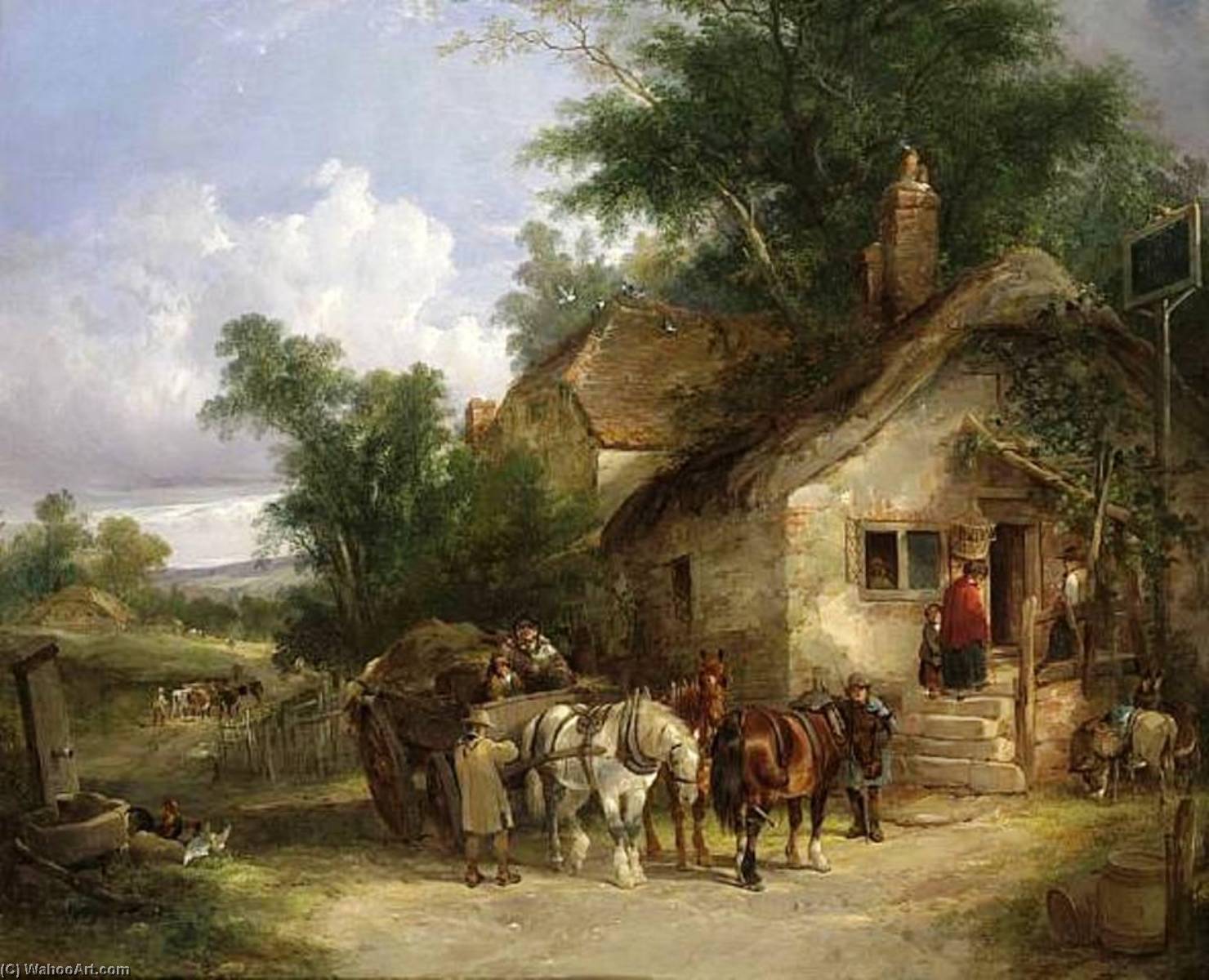 Wikioo.org - The Encyclopedia of Fine Arts - Painting, Artwork by William Shayer Senior - A Halt at the Inn