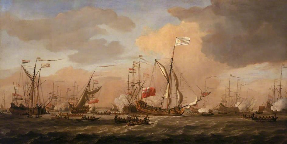 WikiOO.org – 美術百科全書 - 繪畫，作品 Willem Van De Velde The Younger - 的 'Mary' 游艇 到达 与 公主 玛丽在 格雷夫森德 , 12 二月 1689