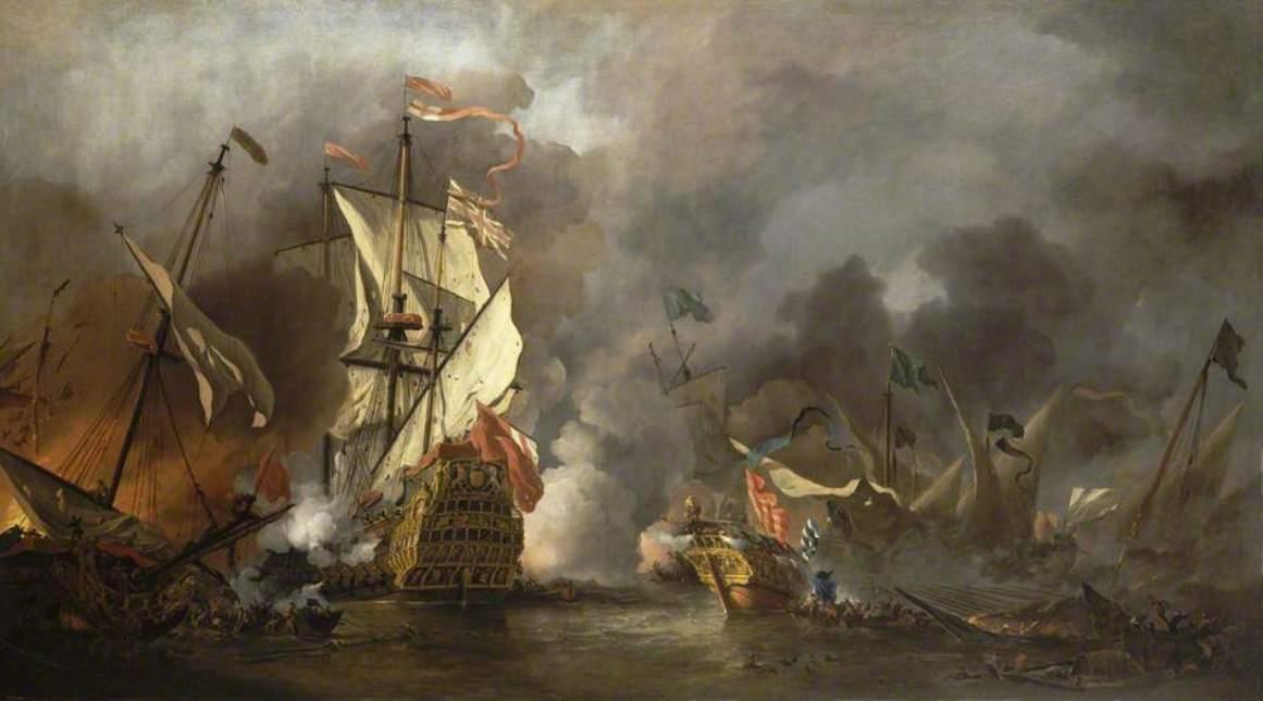 Wikioo.org - The Encyclopedia of Fine Arts - Painting, Artwork by Willem Van De Velde The Younger - An English Ship in Action with Barbary Vessels